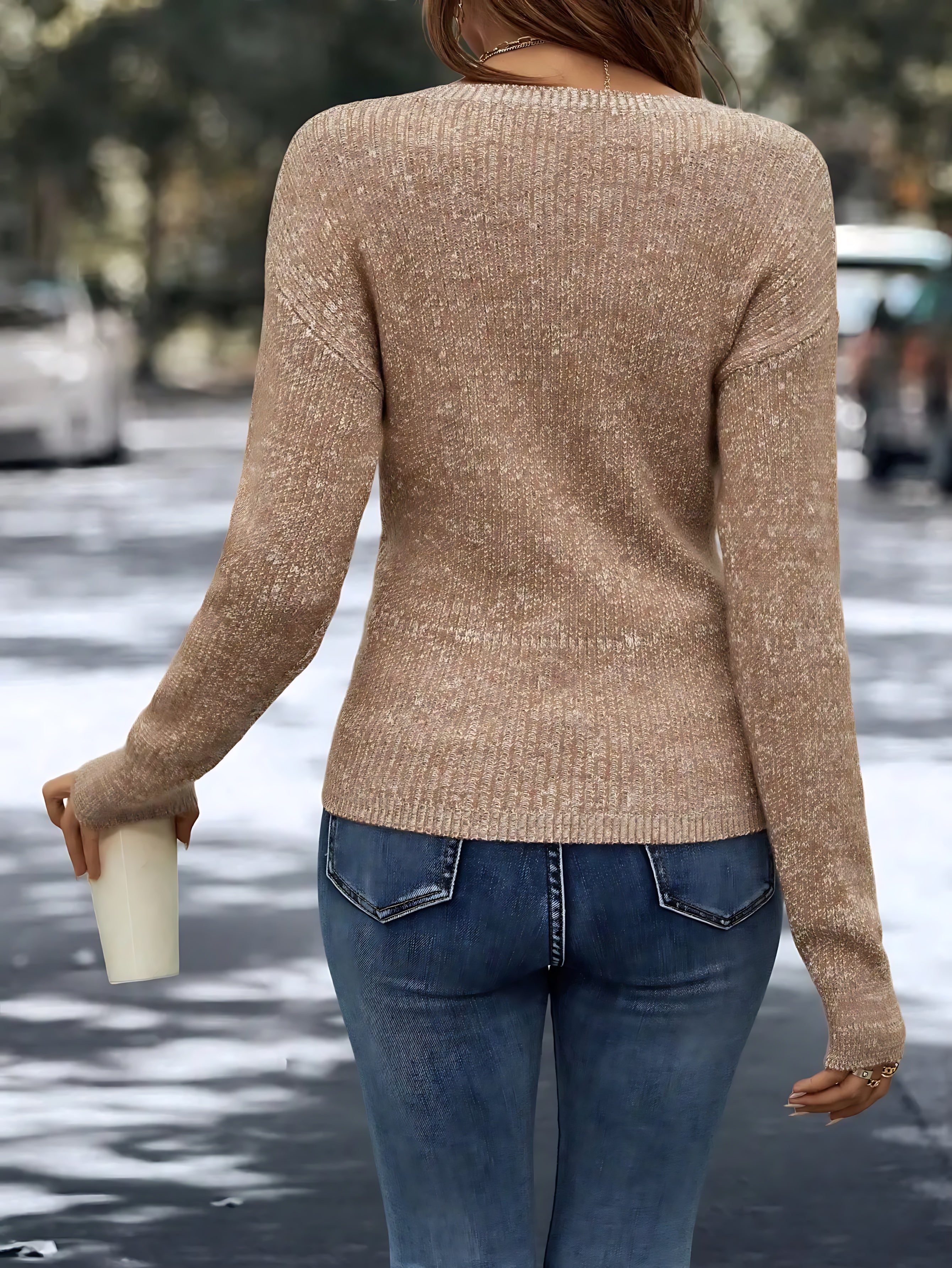 Hazel – V Neck Textured Knit Sweater