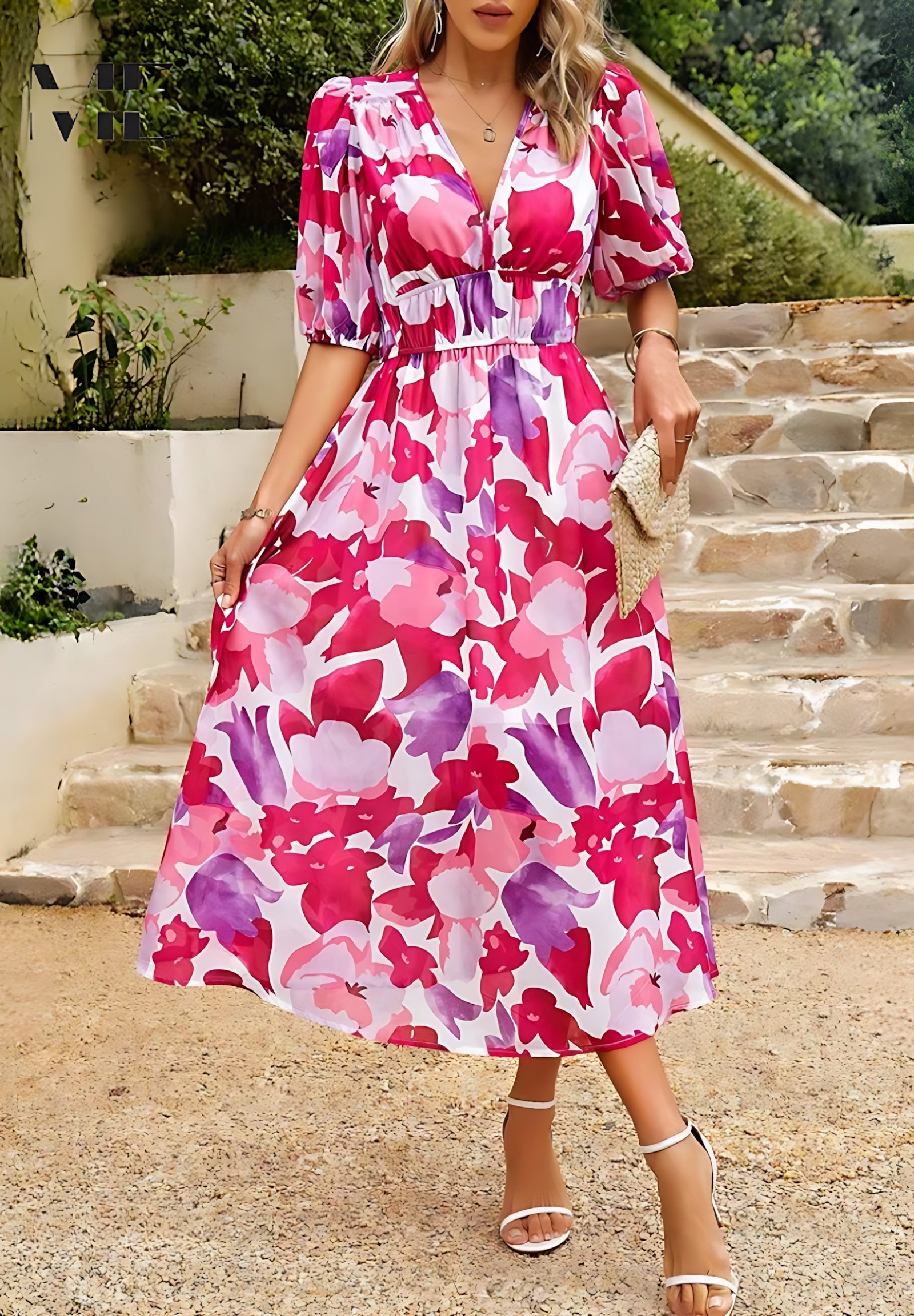 Helena – Floral Puff Sleeve Wedding Guest Maxi Dress