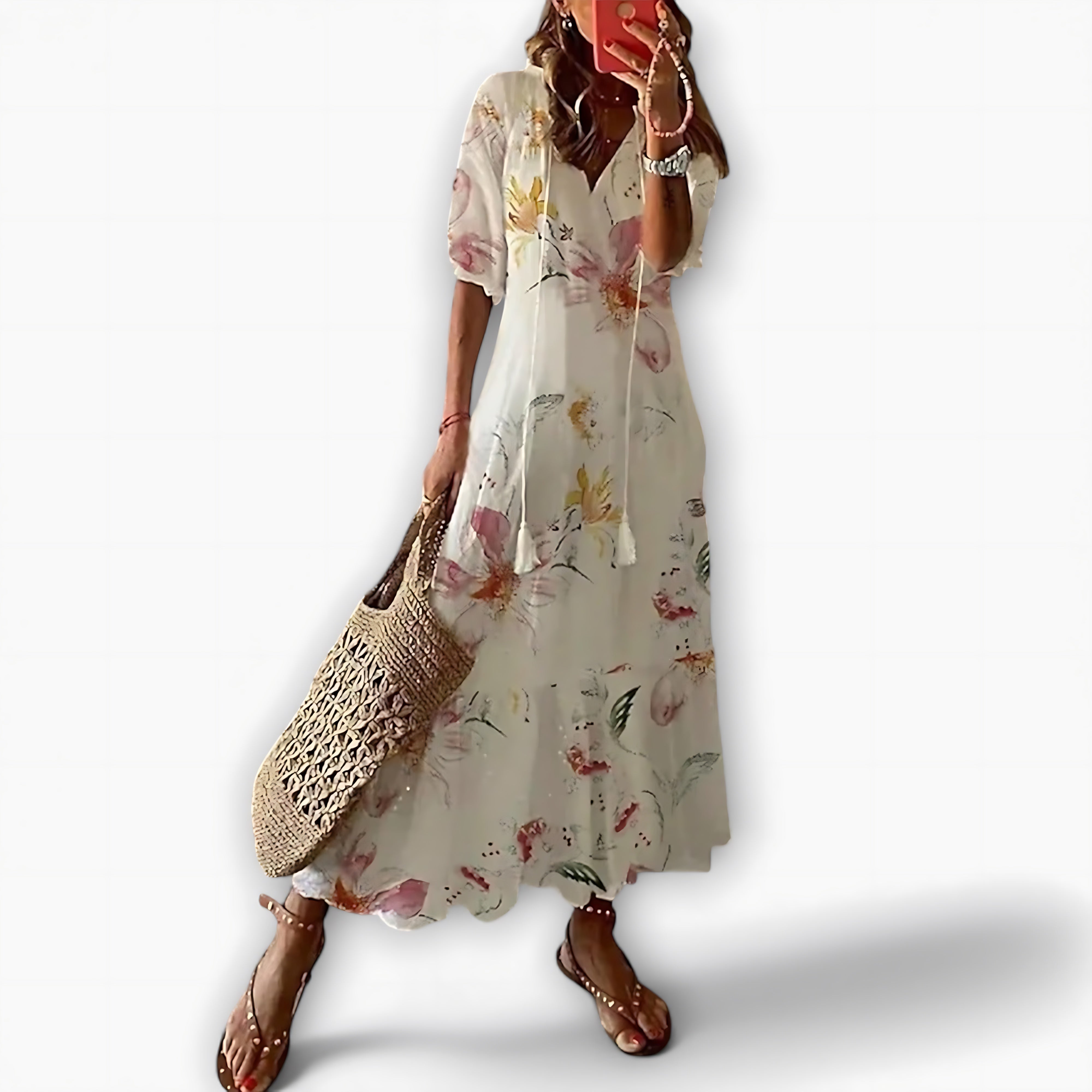Helena – Geometric Print V Neck Tiered Maxi Dress