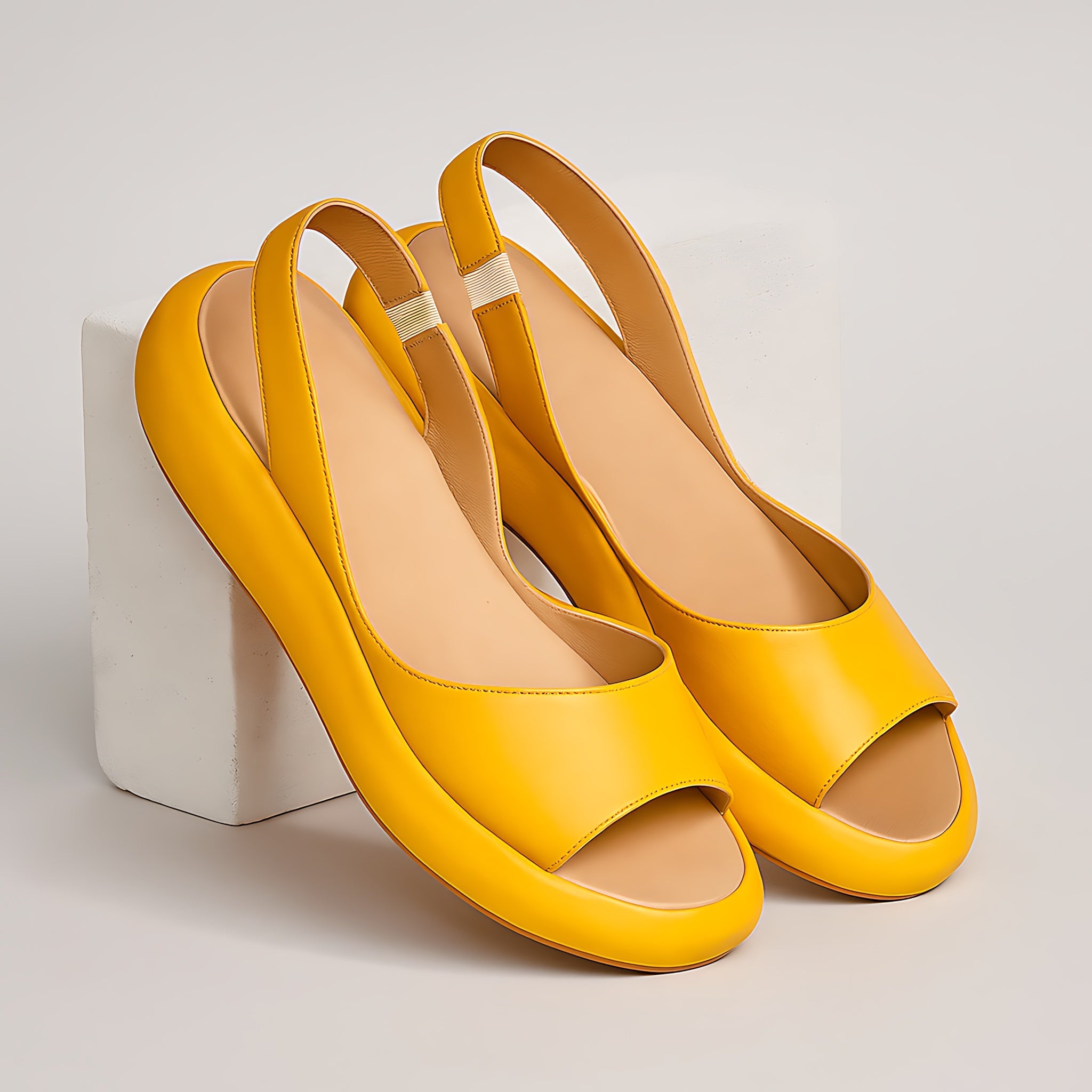 Helena – Peep Toe Slingback Low Wedge Sandals