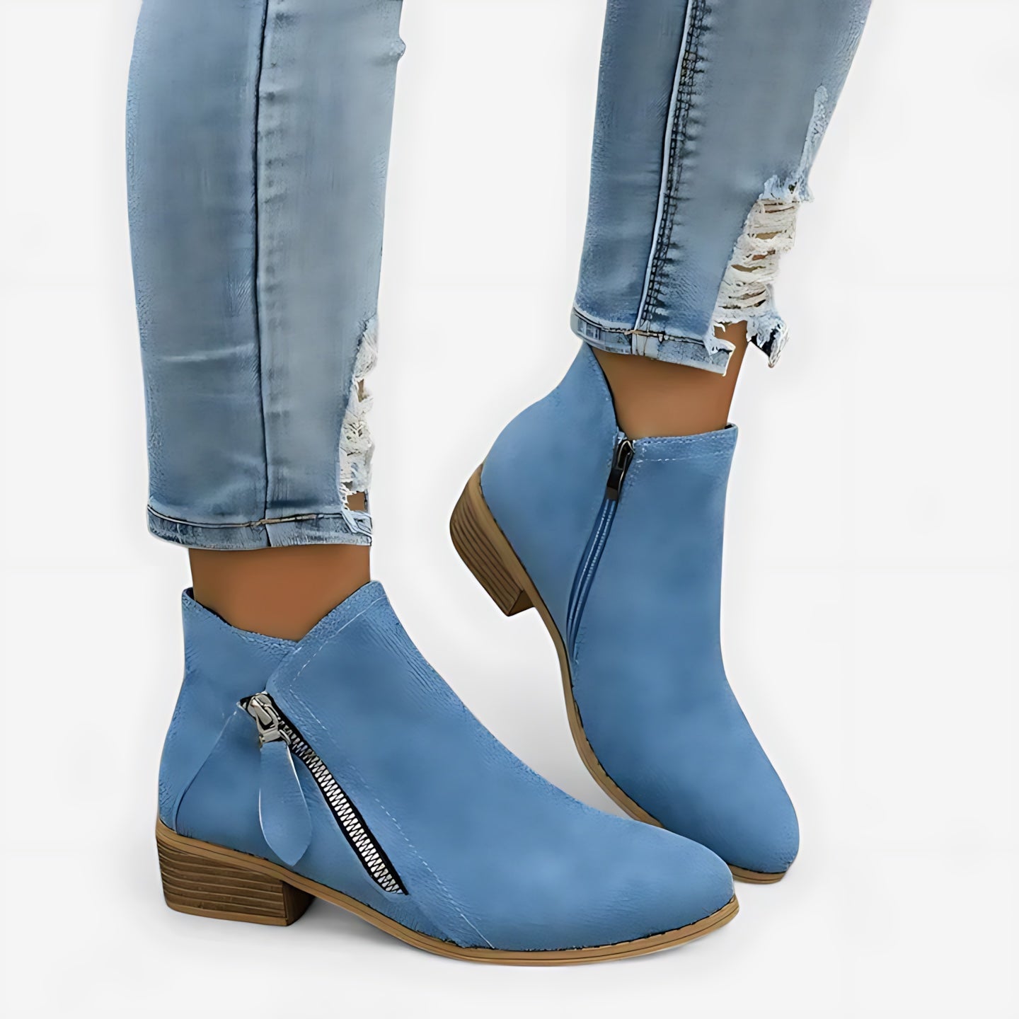 Helena – Suede Round Toe Side Zip Ankle Boots
