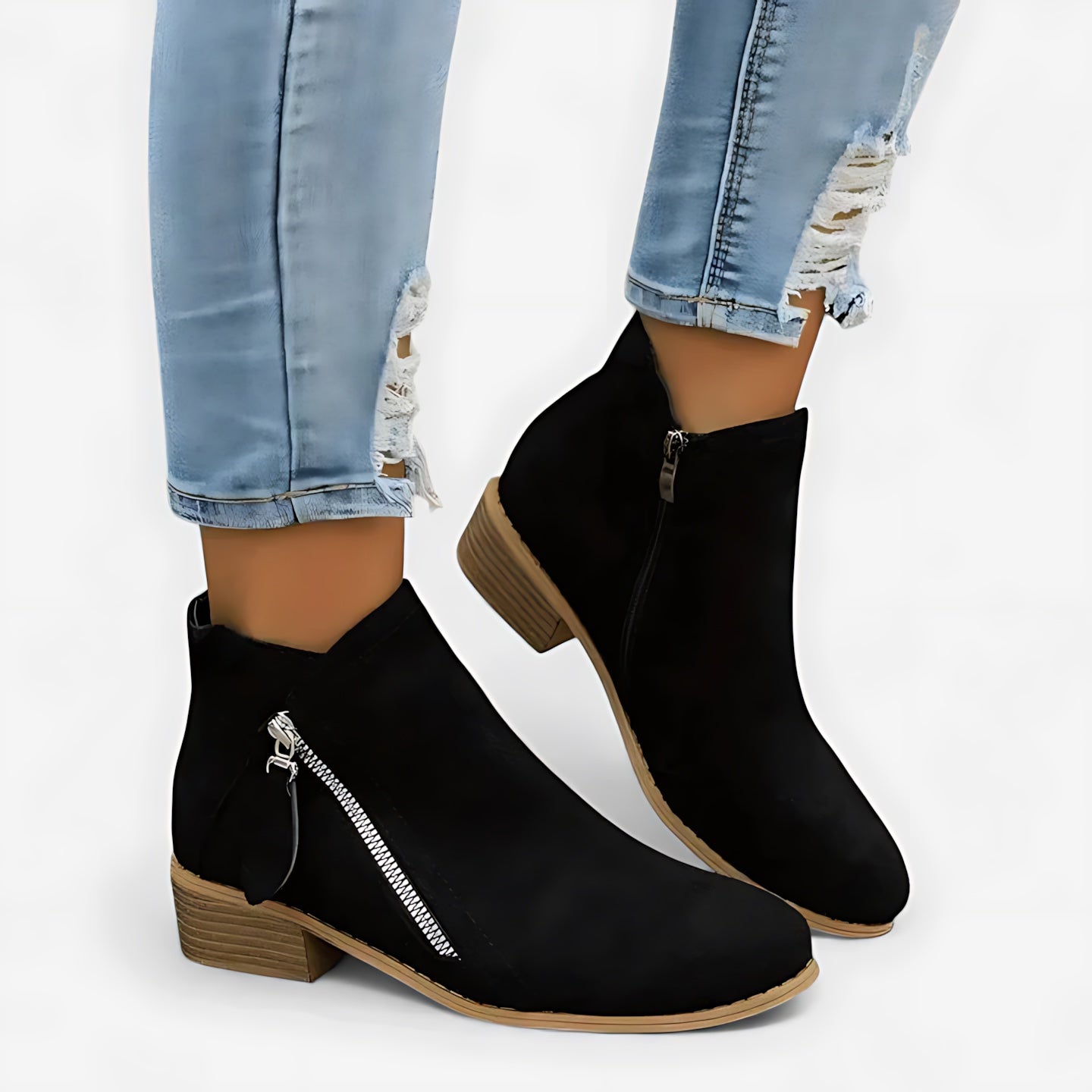 Helena – Suede Round Toe Side Zip Ankle Boots
