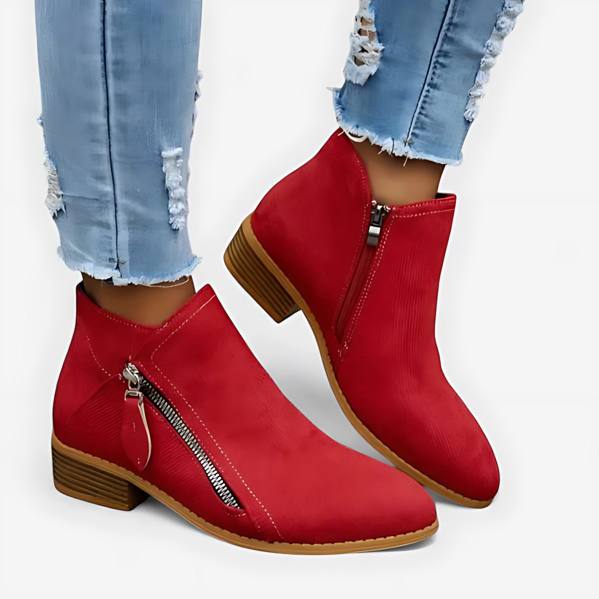 Helena – Suede Round Toe Side Zip Ankle Boots