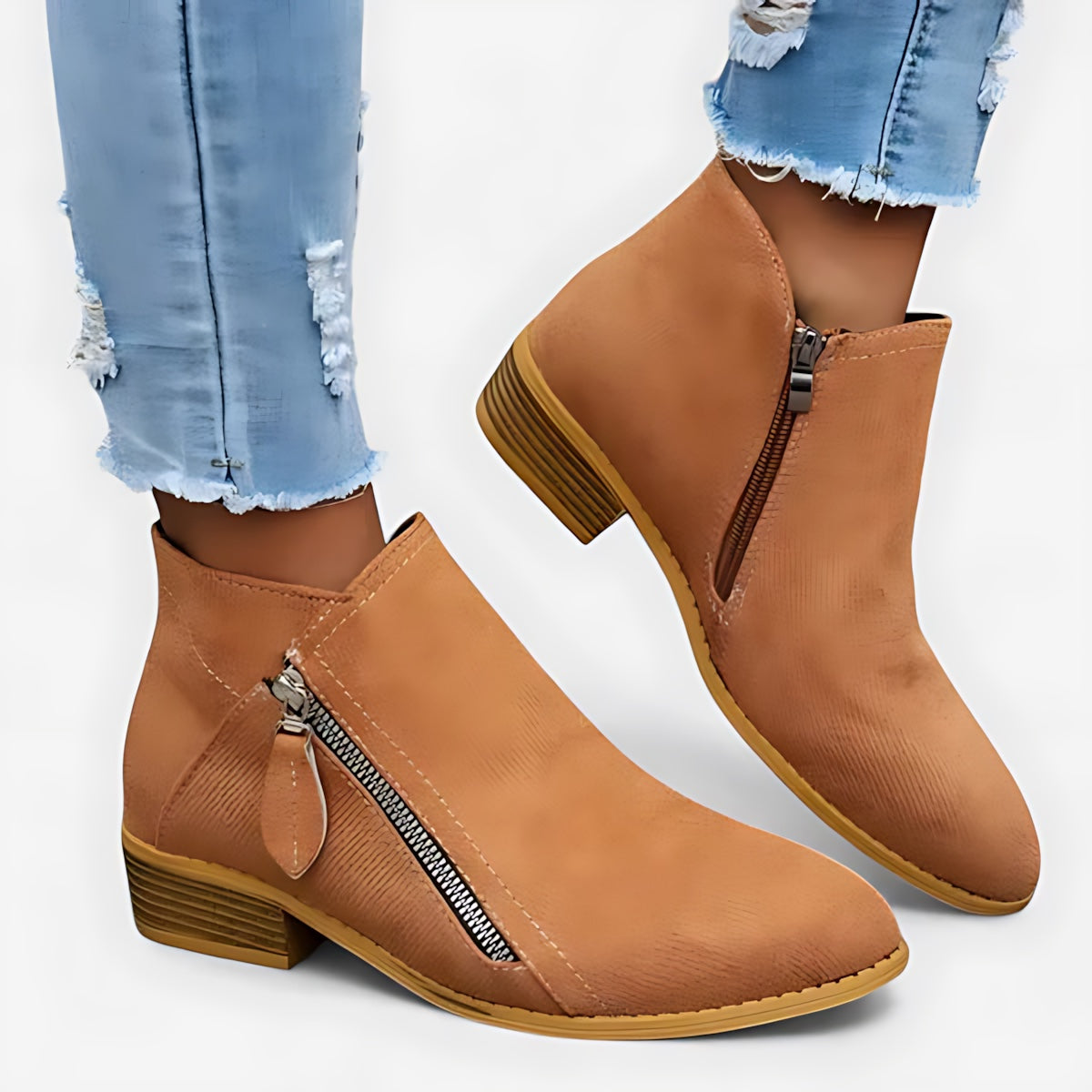 Helena – Suede Round Toe Side Zip Ankle Boots