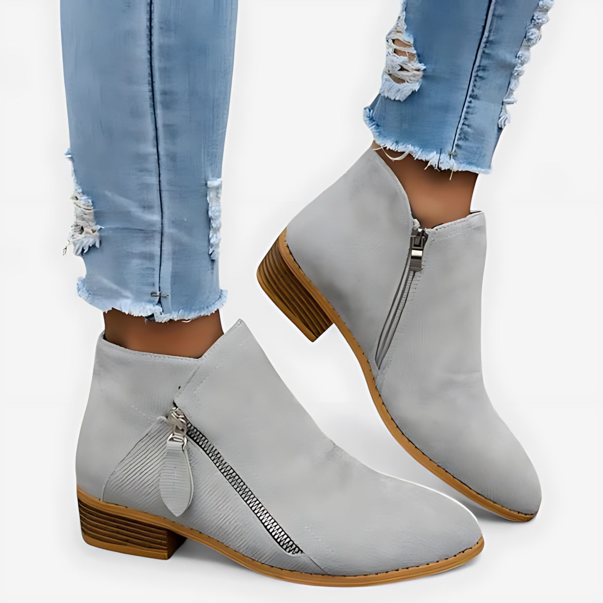Helena – Suede Round Toe Side Zip Ankle Boots