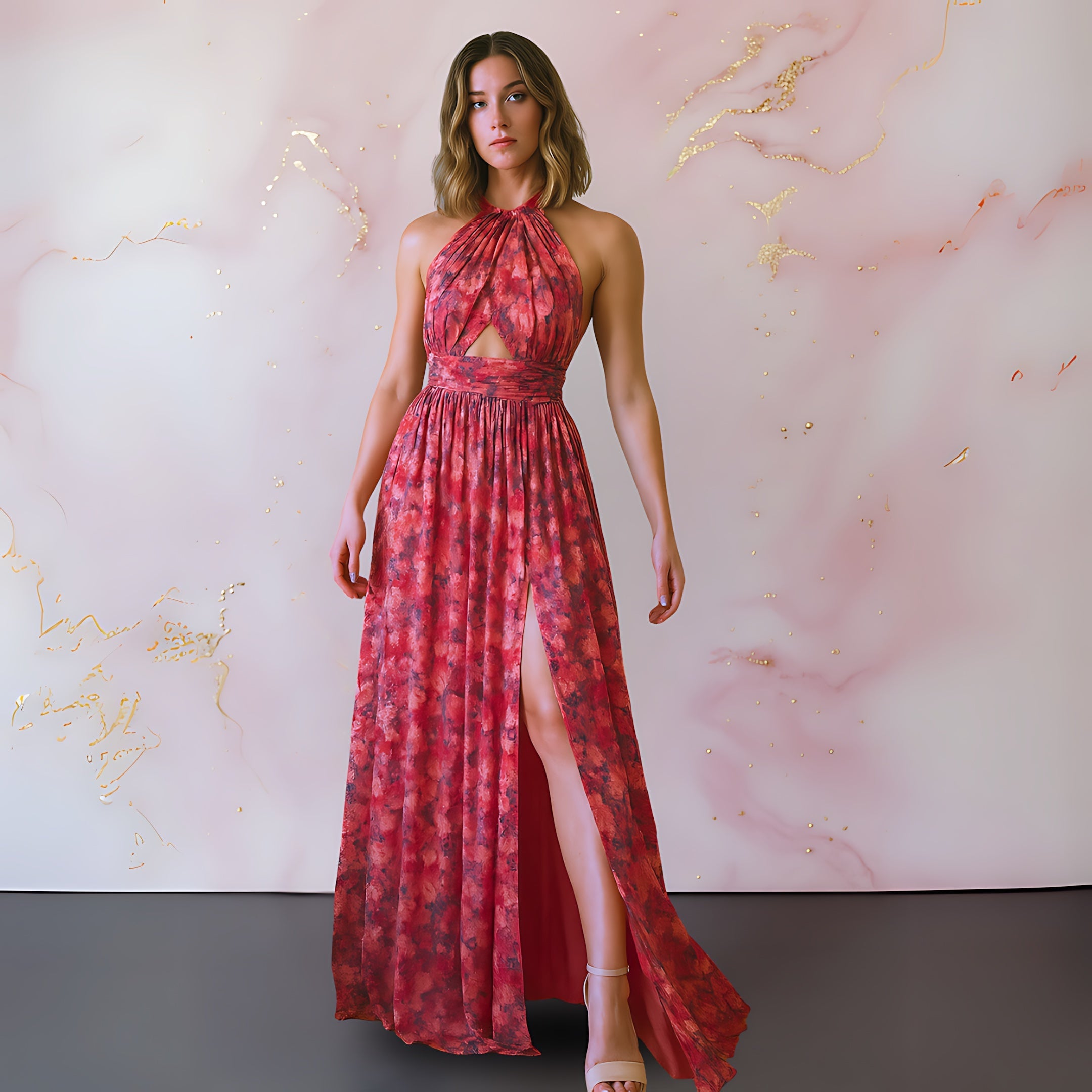 Hope – Floral Halter Slit Evening Maxi Dress