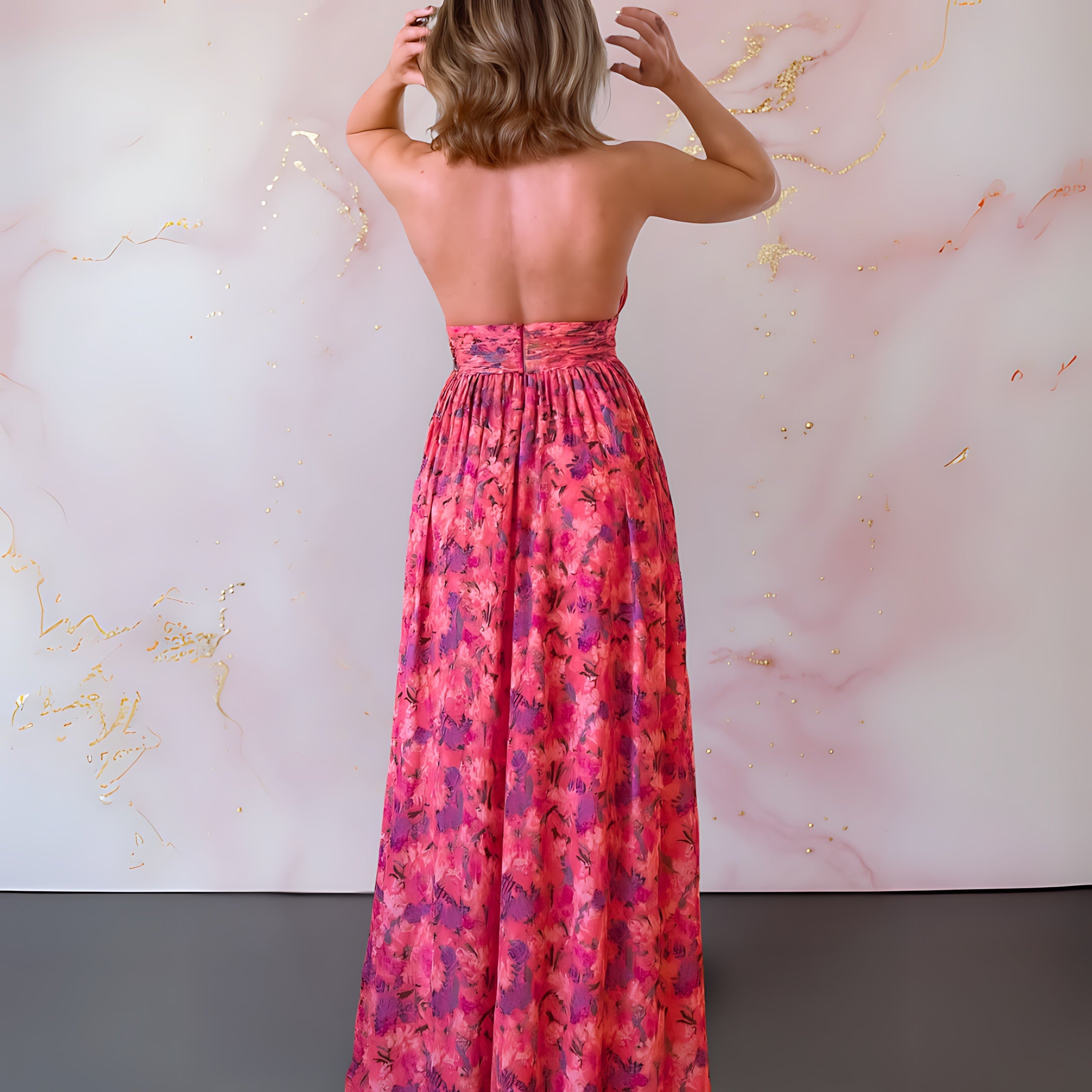 Hope – Floral Halter Slit Evening Maxi Dress