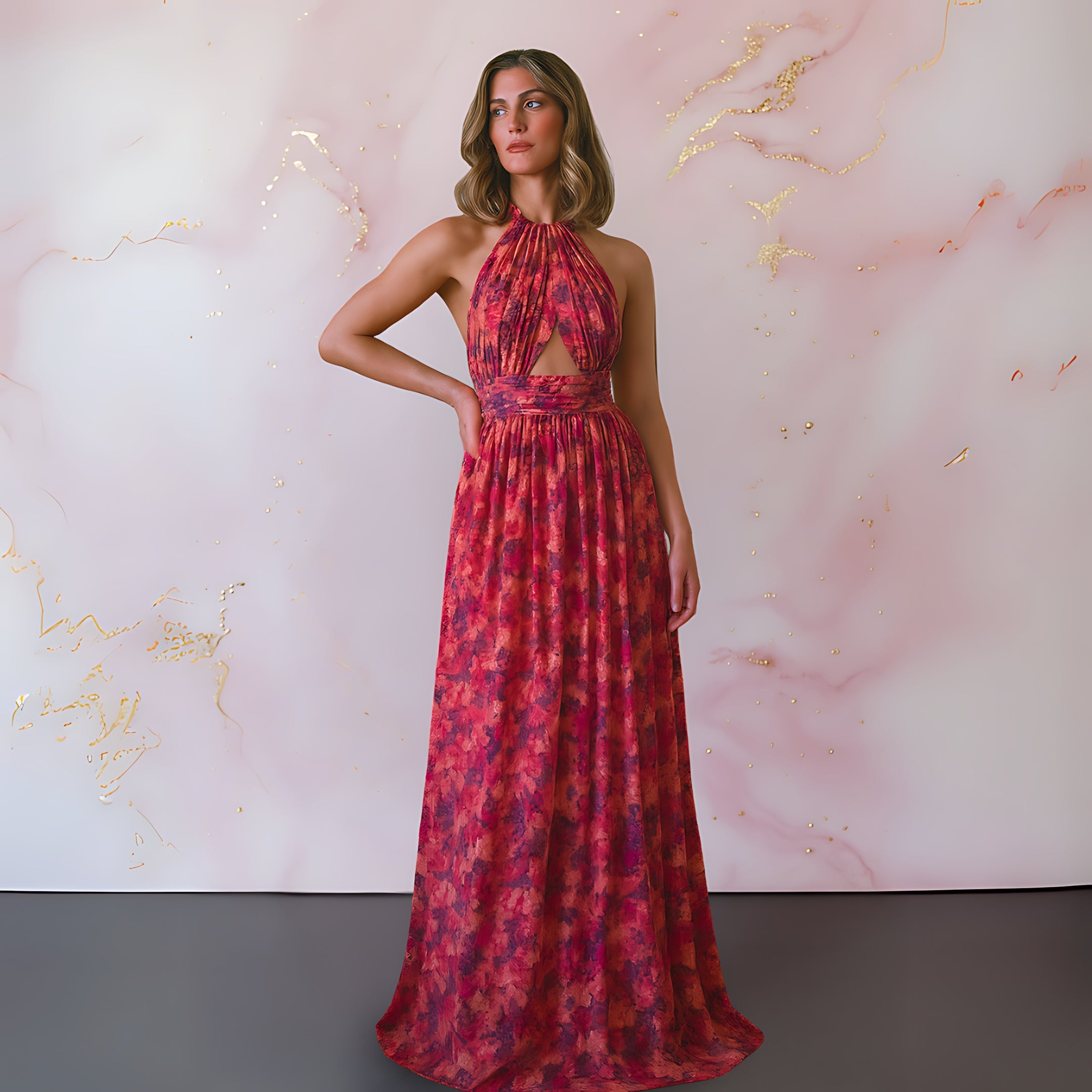Hope – Floral Halter Slit Evening Maxi Dress