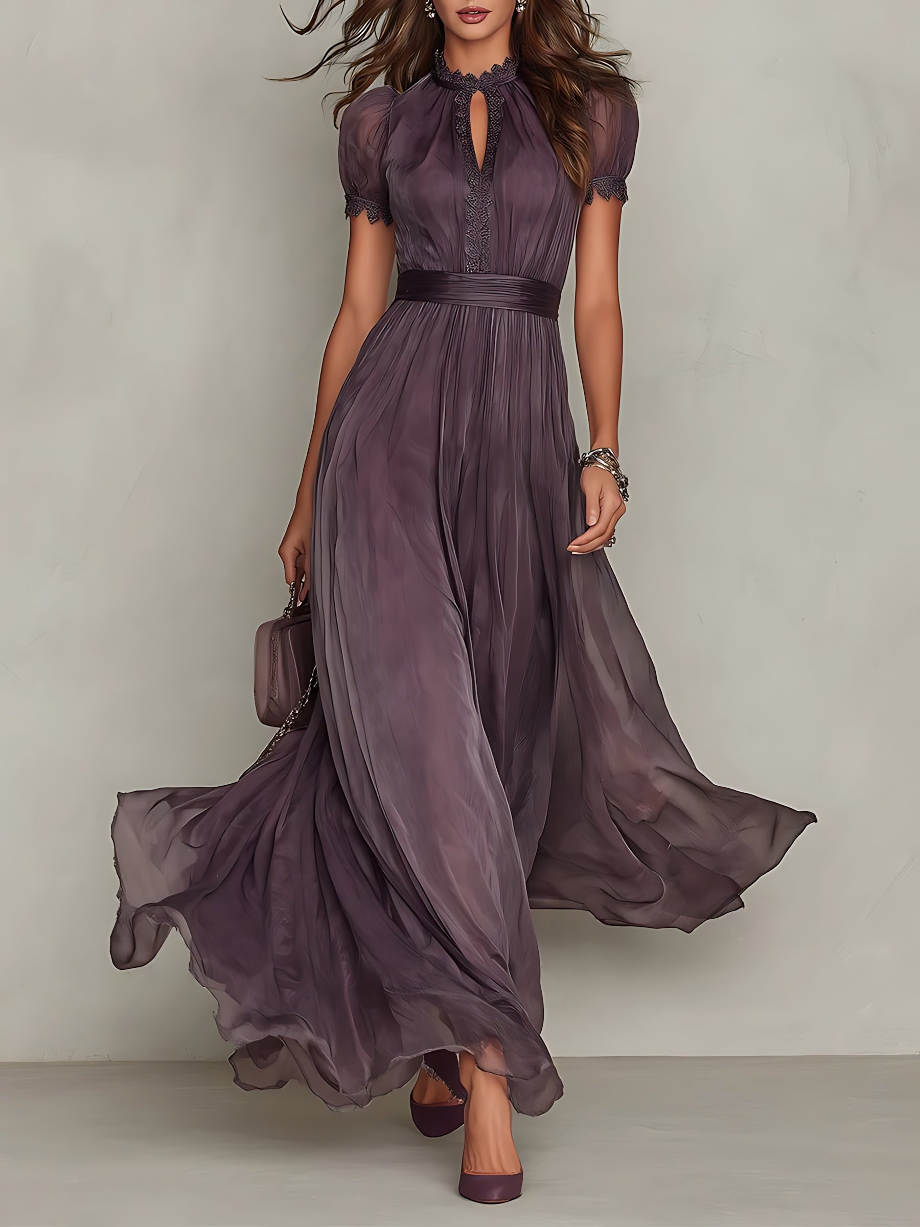 Hope – Keyhole Neck Puff Sleeve Flowy Maxi Dress