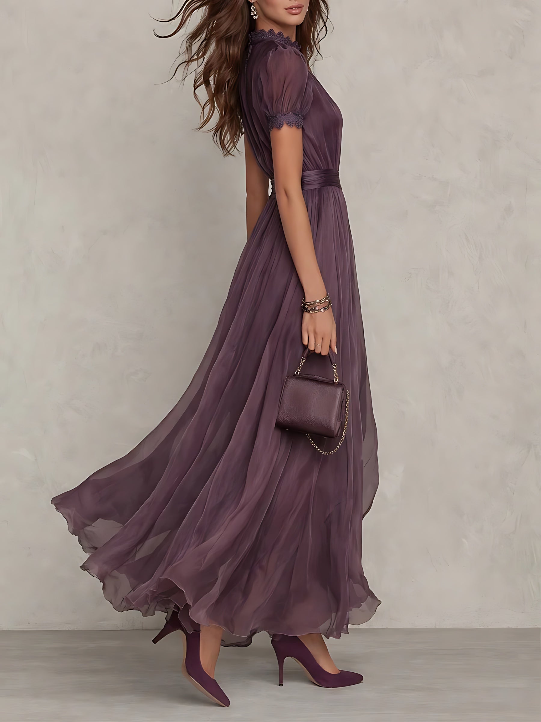 Hope – Keyhole Neck Puff Sleeve Flowy Maxi Dress