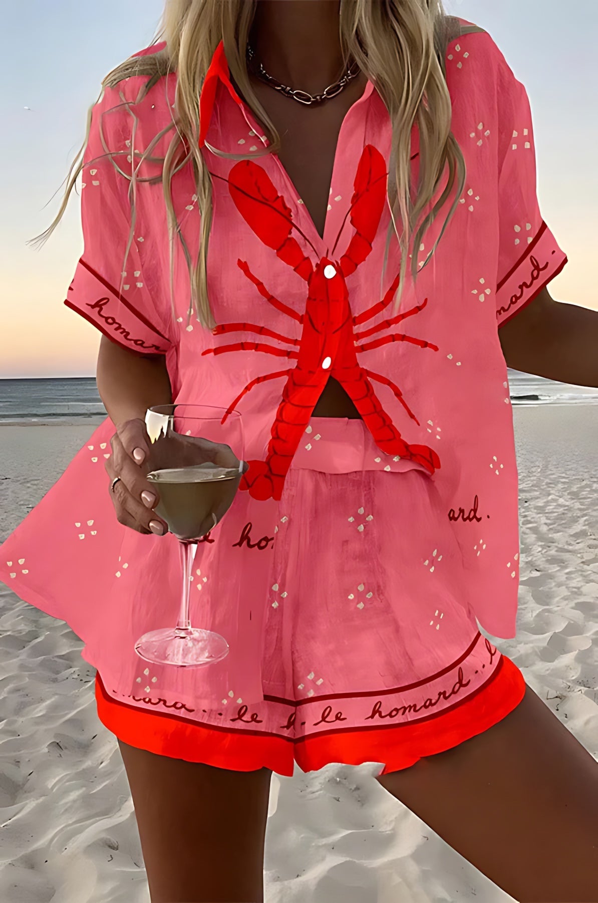 Hope – Lobster Print Shirt And Shorts Set