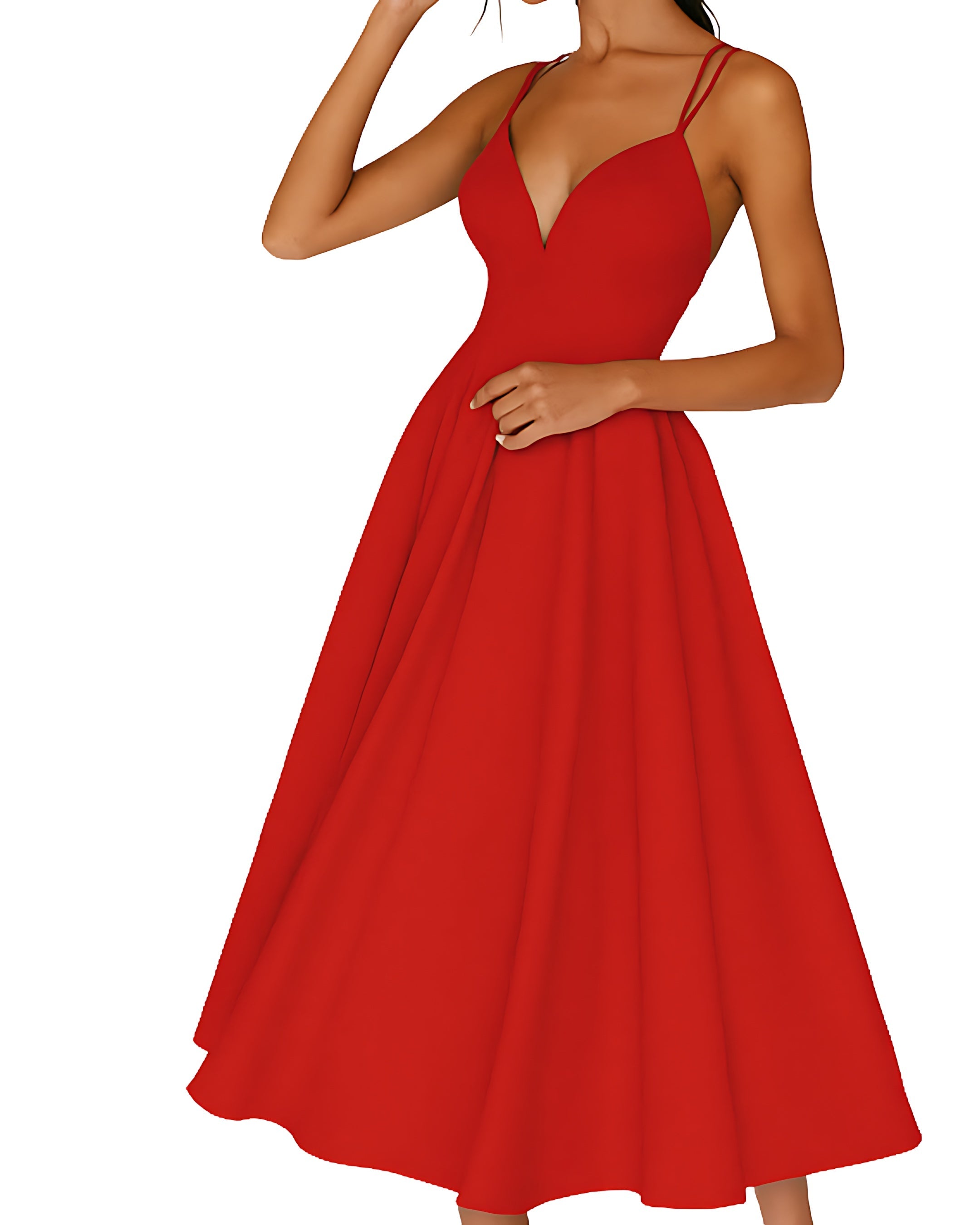 Hope – V Neck A Line Wedding Guest Midi Dress
