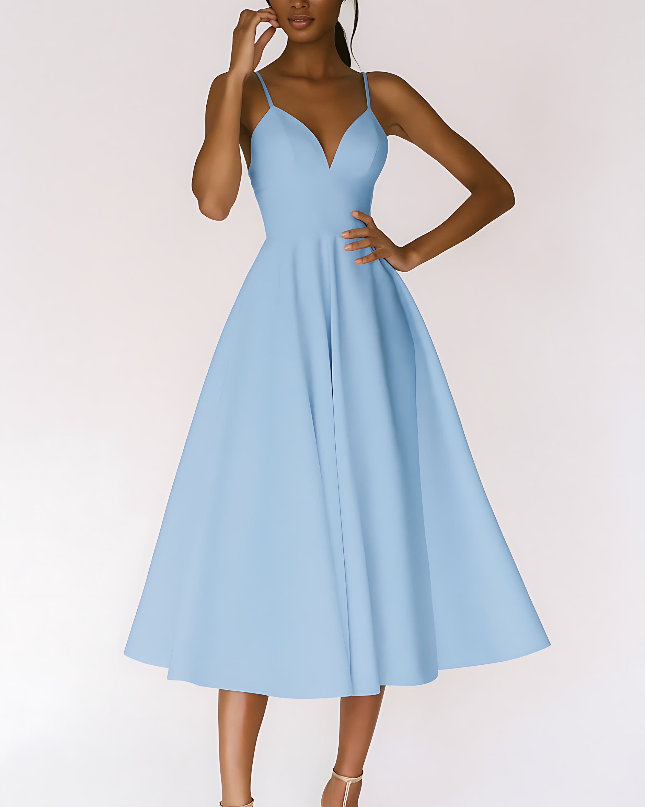 Hope – V Neck A Line Wedding Guest Midi Dress