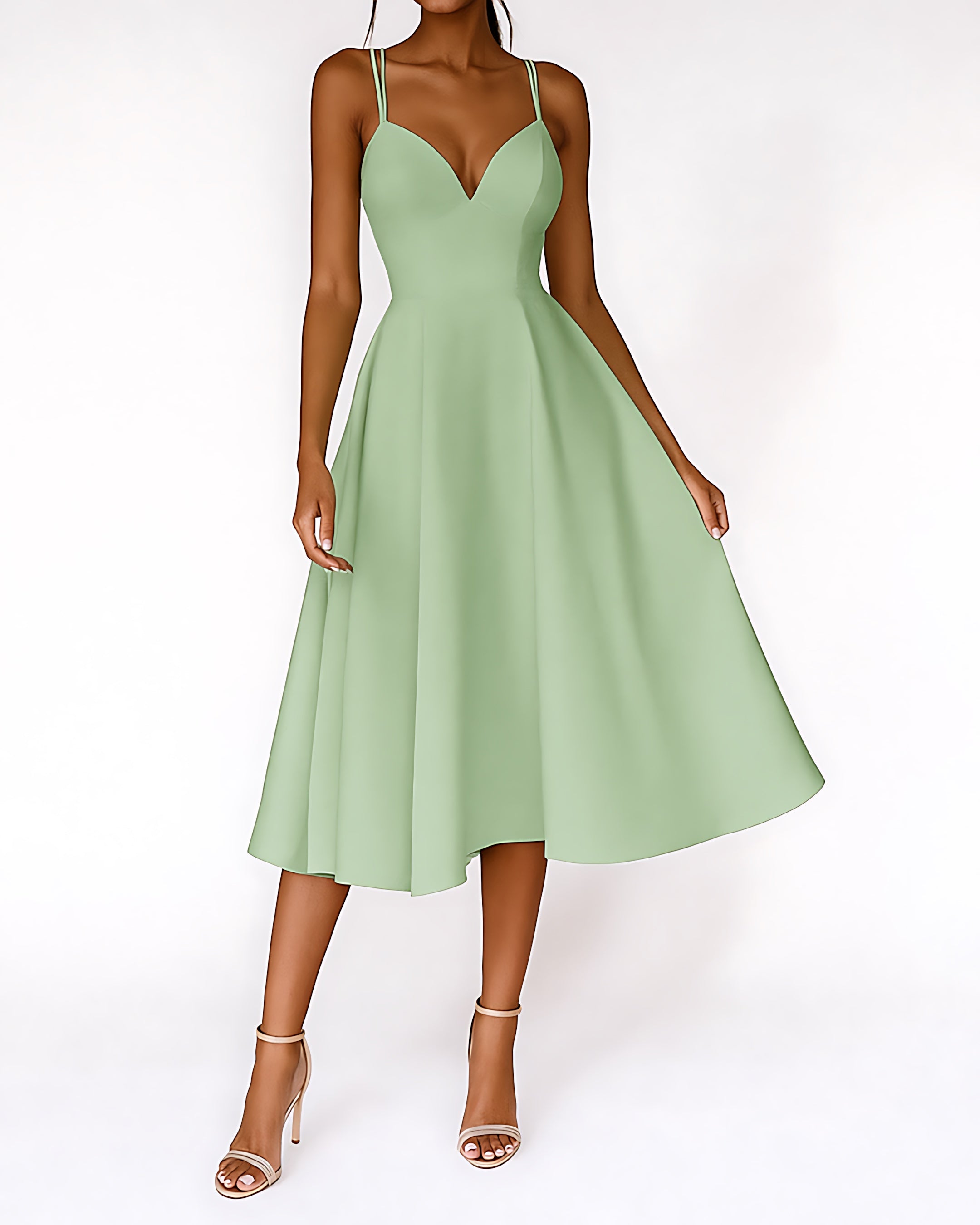 Hope – V Neck A Line Wedding Guest Midi Dress