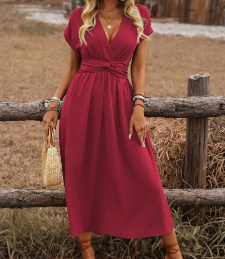 Amber – Wrap V Neck Flutter Sleeve Cocktail Midi Dress
