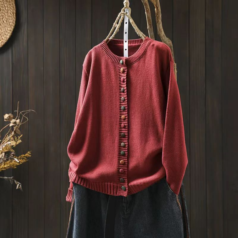 Catalina – Contrast Button Crew Neck Knit Cardigan