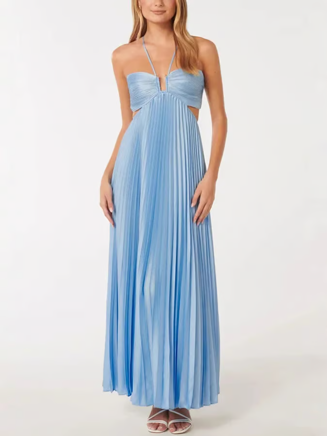 Marlowe – Pleated Backless Wedding Guest Maxi Dress