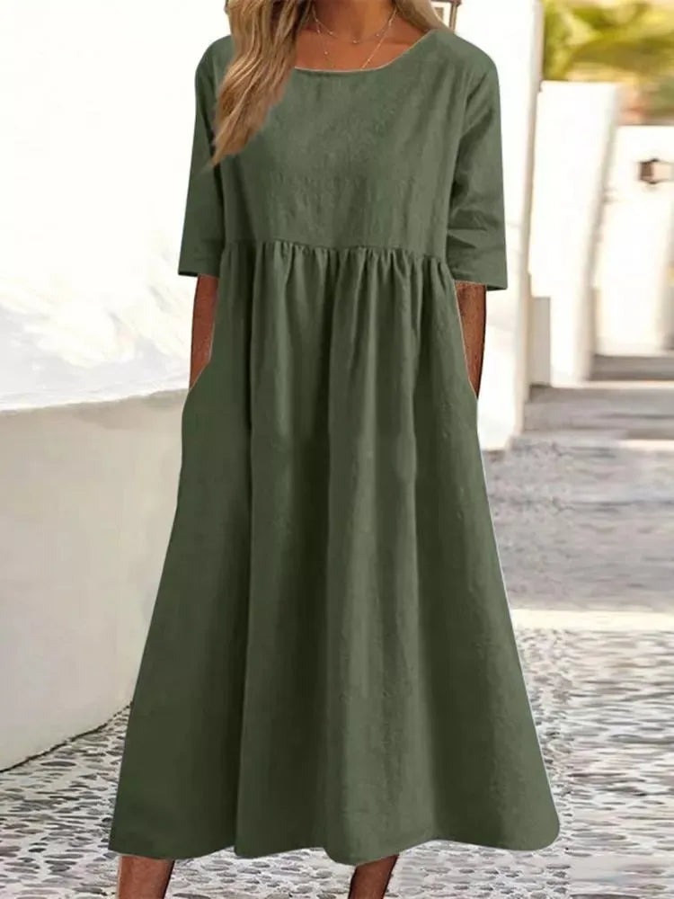 Claire – Crew Neck Empire Waist Midi Dress