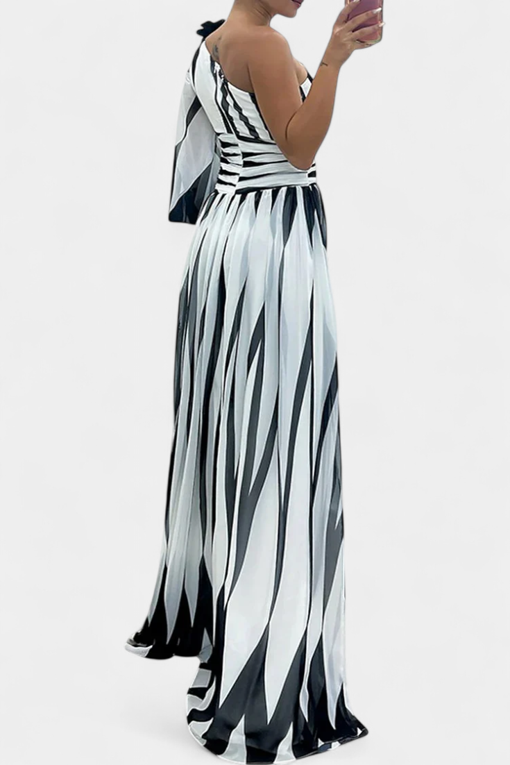 Paisley – Striped One Shoulder High Slit Maxi Dress