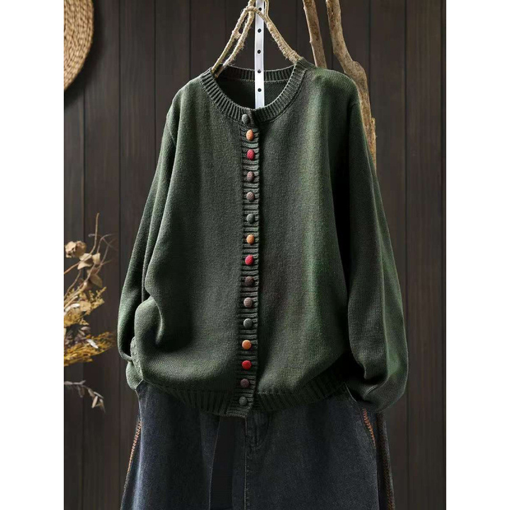 Catalina – Contrast Button Crew Neck Knit Cardigan