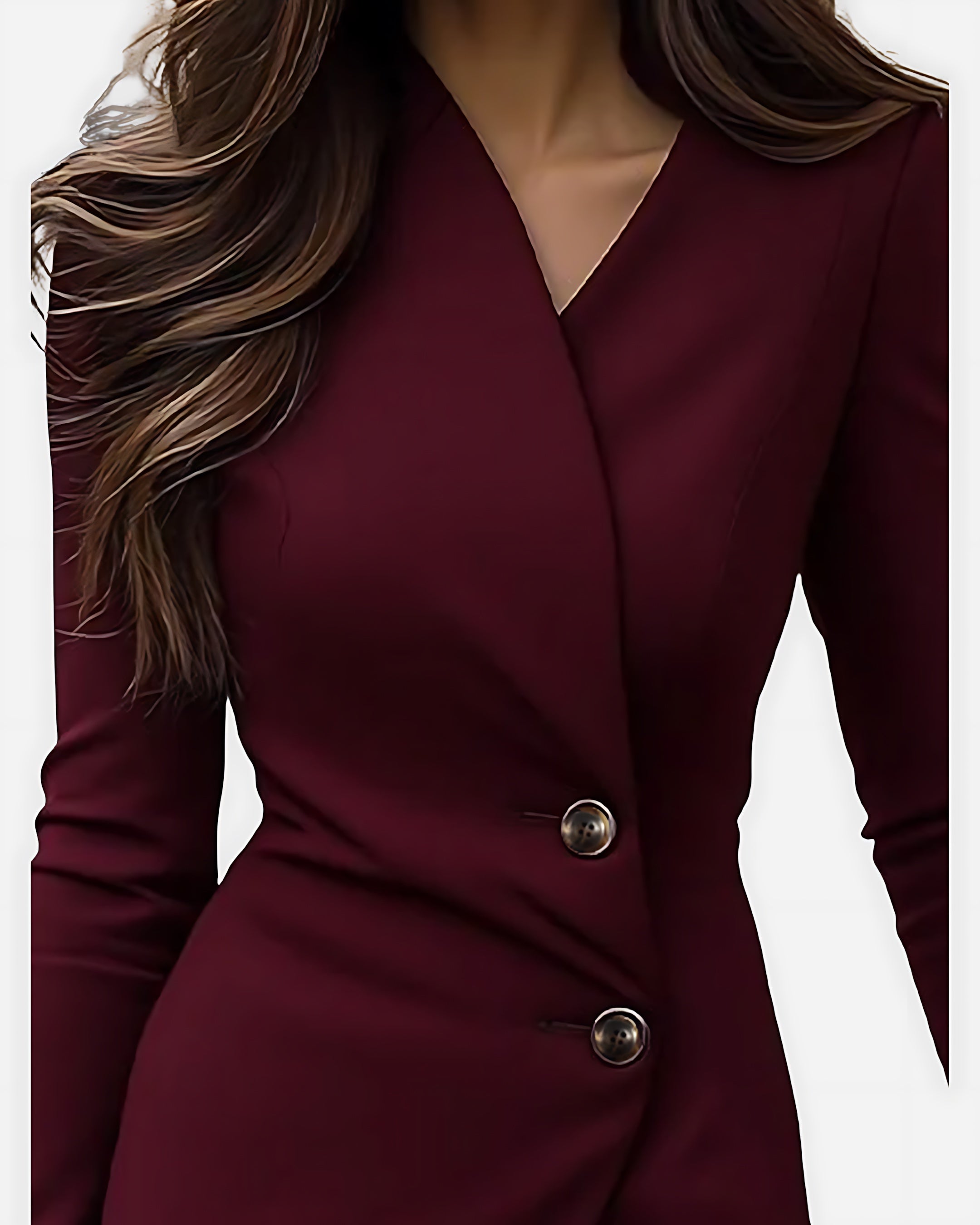 Imogen – Long Sleeve Ruched Wrap Cocktail Midi Dress