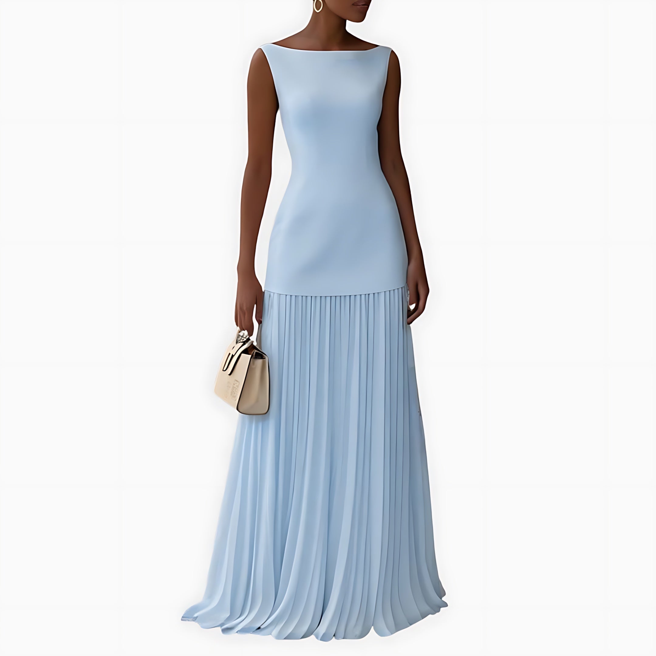 Imogen – Round Neck Pleated A-Line Maxi Dress