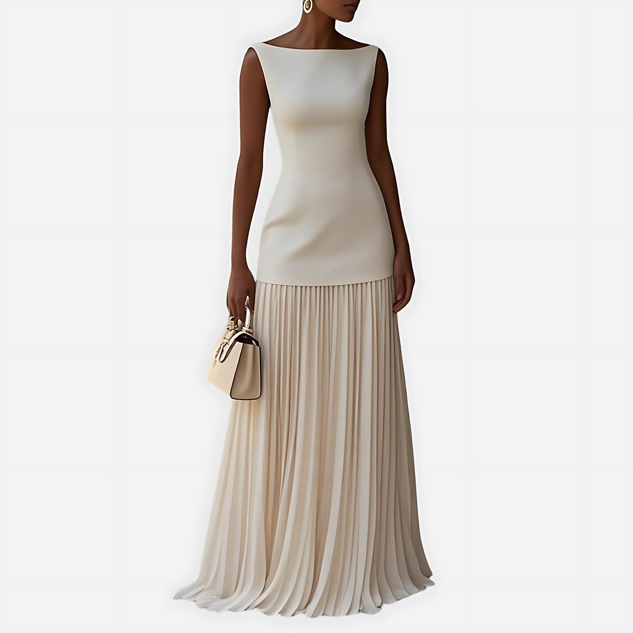 Imogen – Round Neck Pleated A-Line Maxi Dress