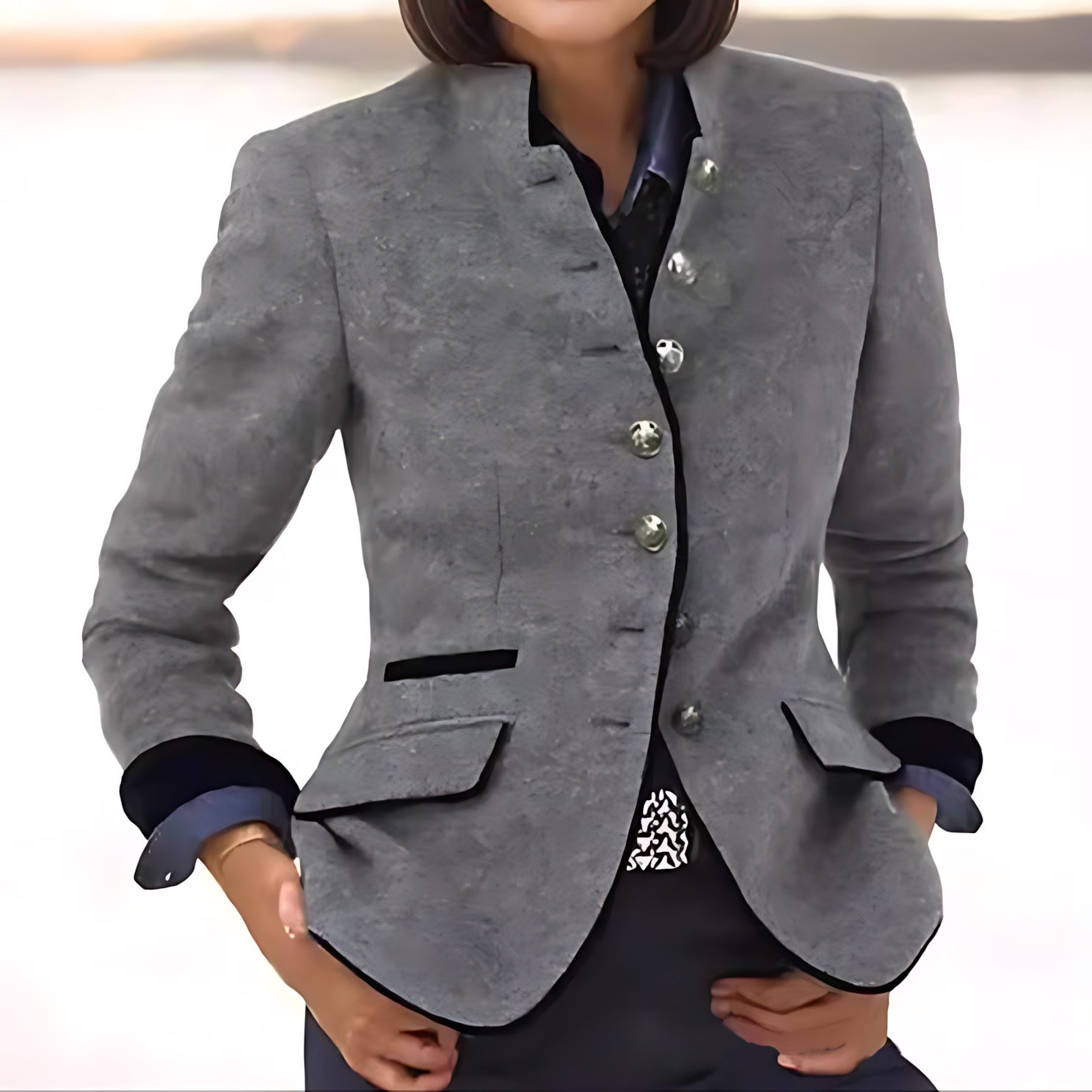 Imogen – Tweed Stand Collar Blazer