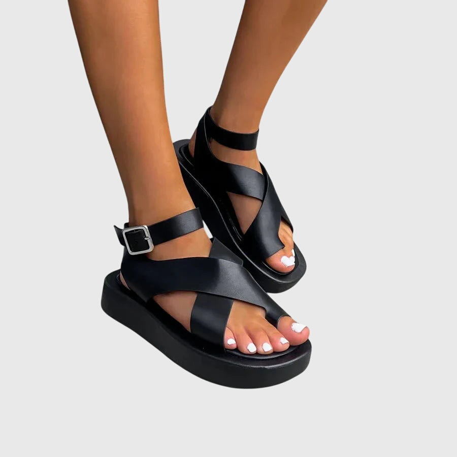 Norah – Toe Loop Ankle Strap Flat Sandals