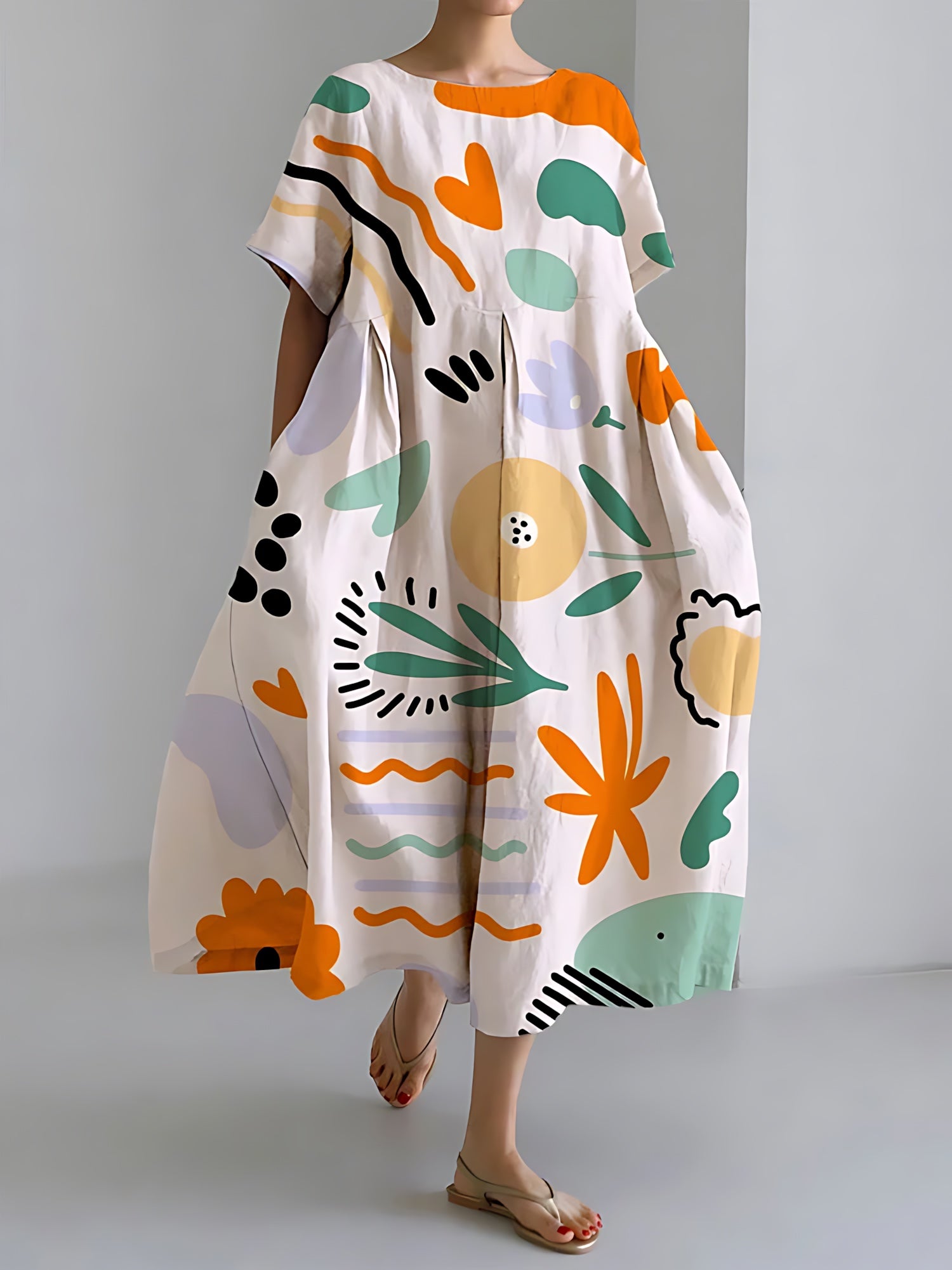 Iris – Abstract Print V Neck Kaftan Maxi Dress