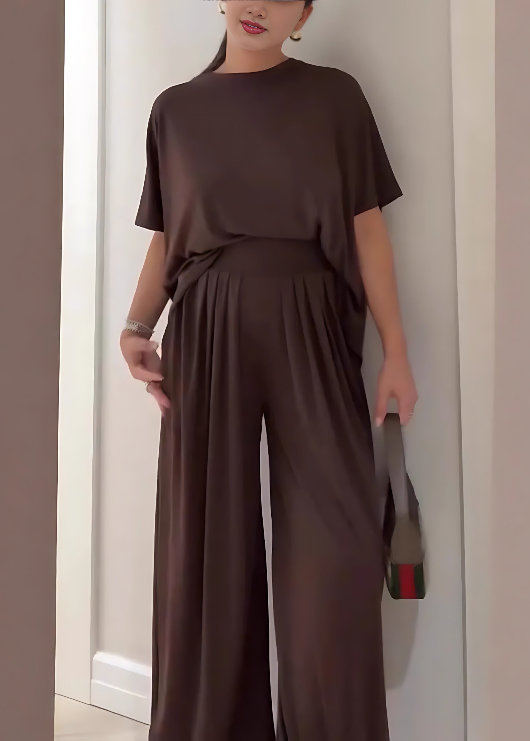 Iris – Crew Neck Short Sleeve Top and Wide Leg Pants Set