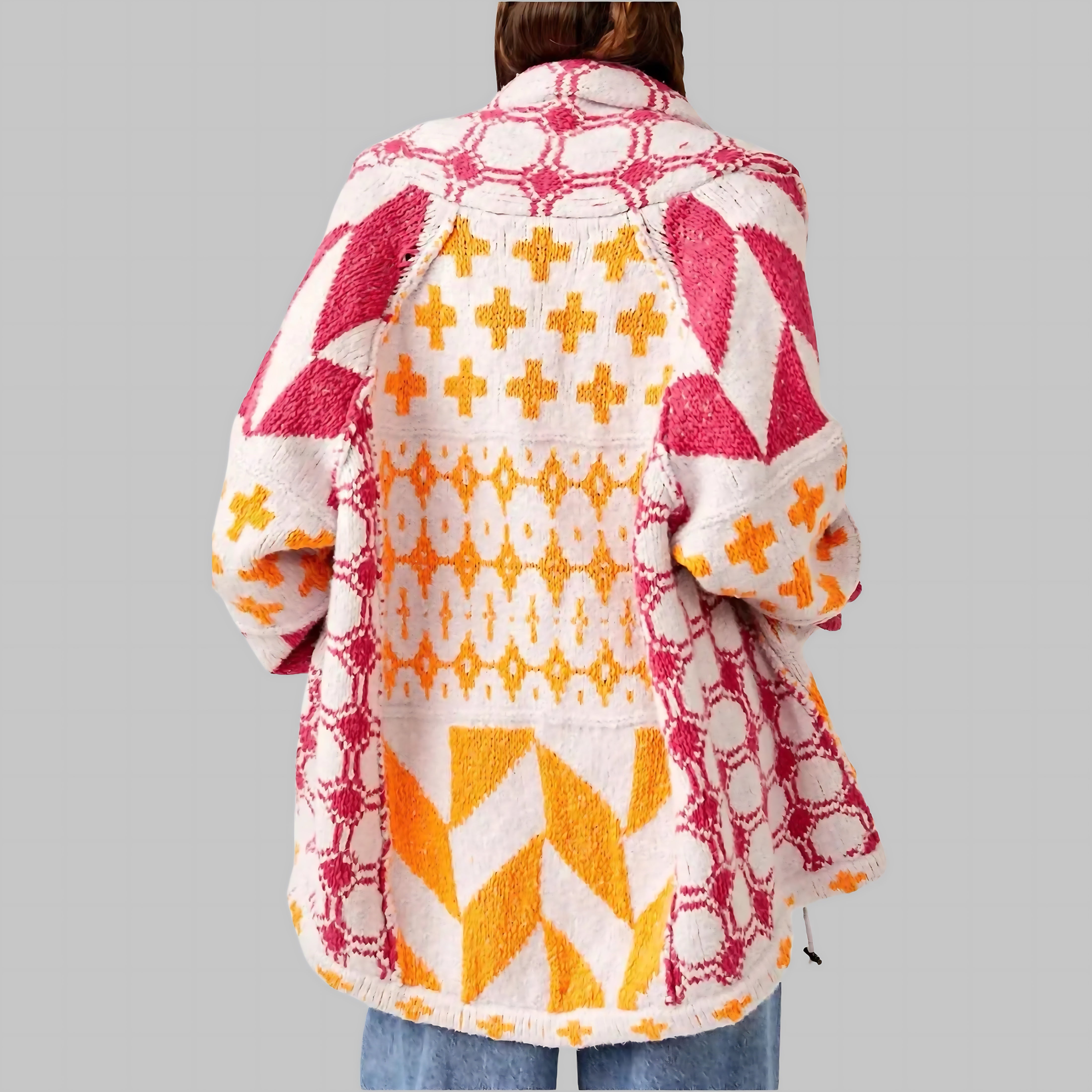 Iris – Geometric Print Open Front Knit Cardigan