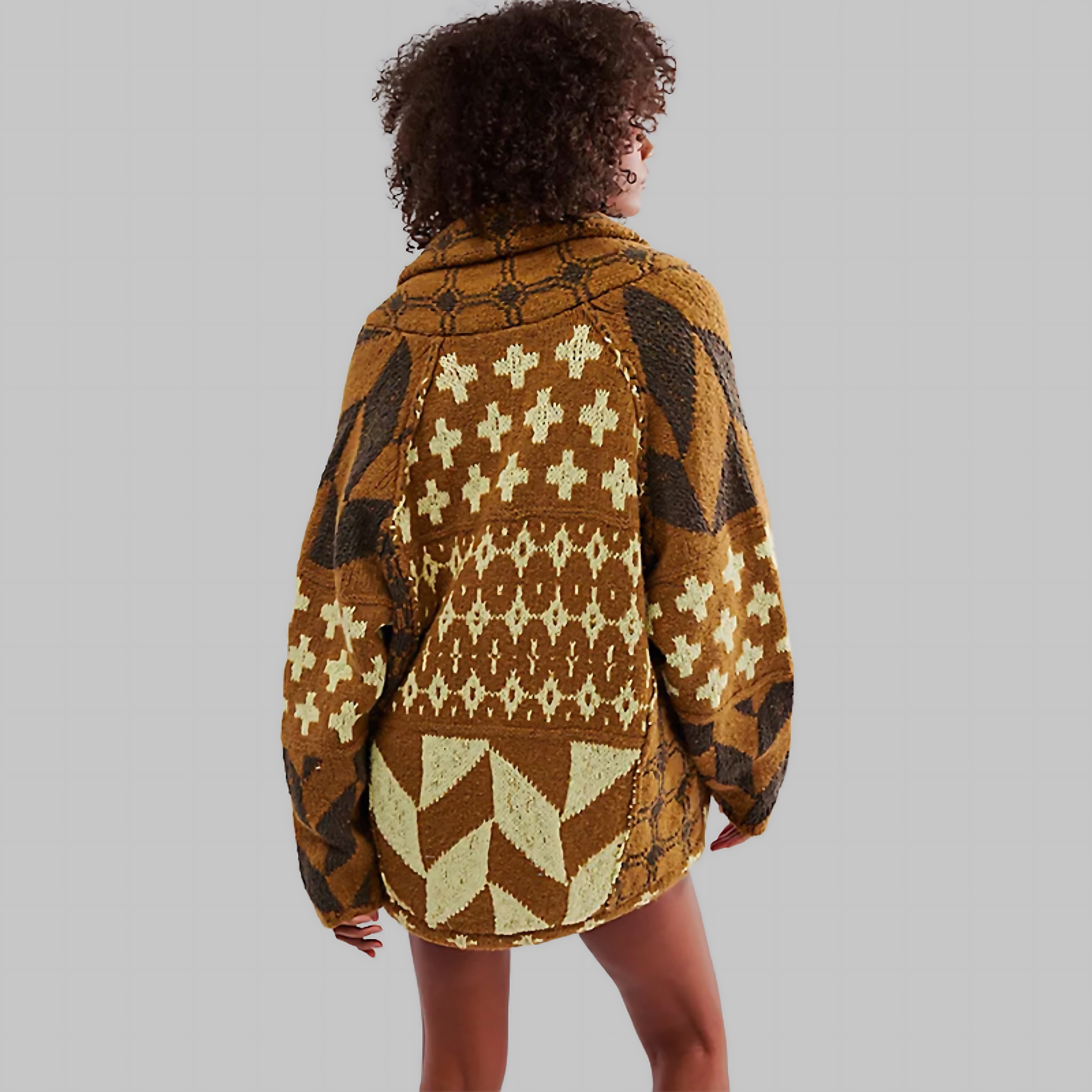 Iris – Geometric Print Open Front Knit Cardigan