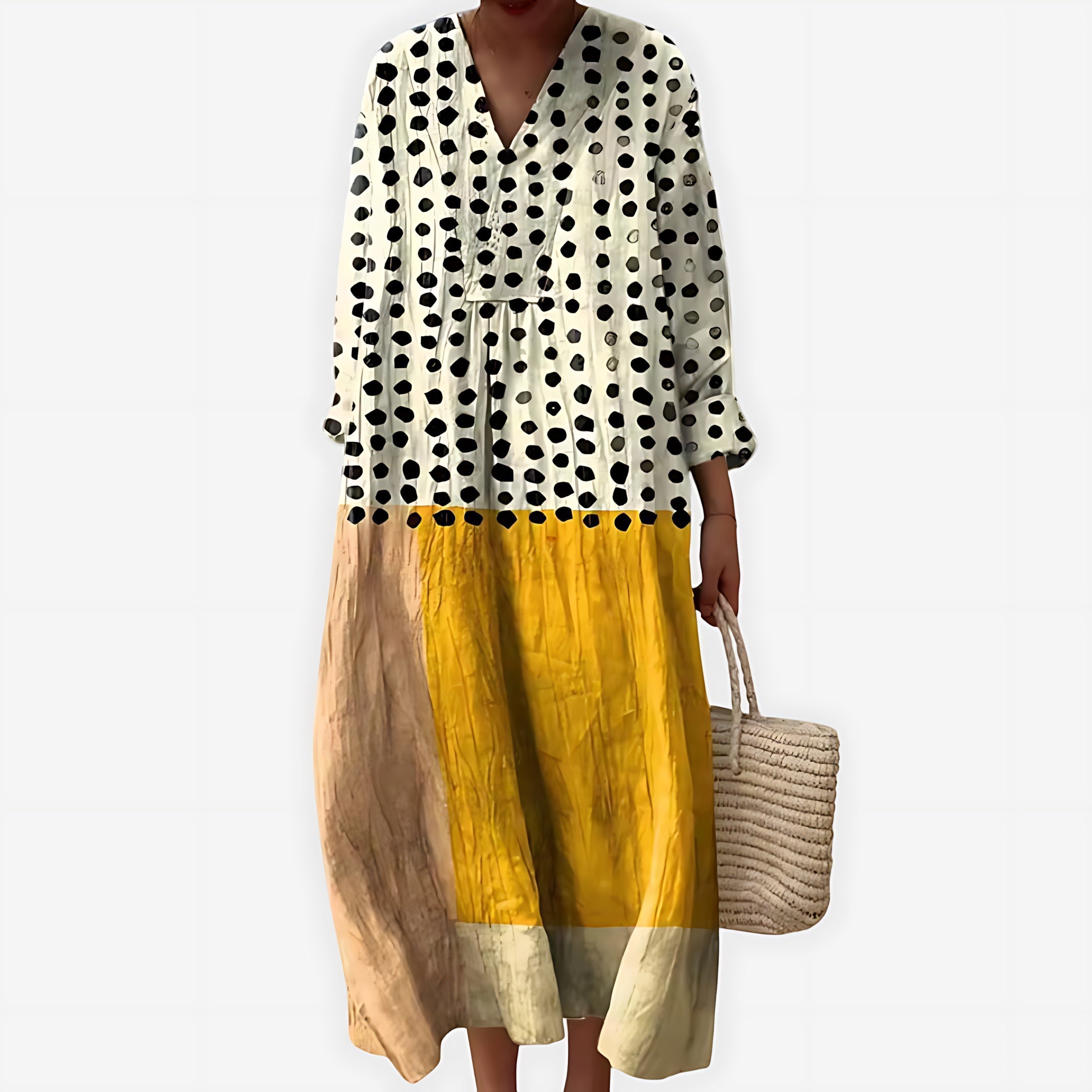 Iris – Striped Colorblock Collared Midi Dress