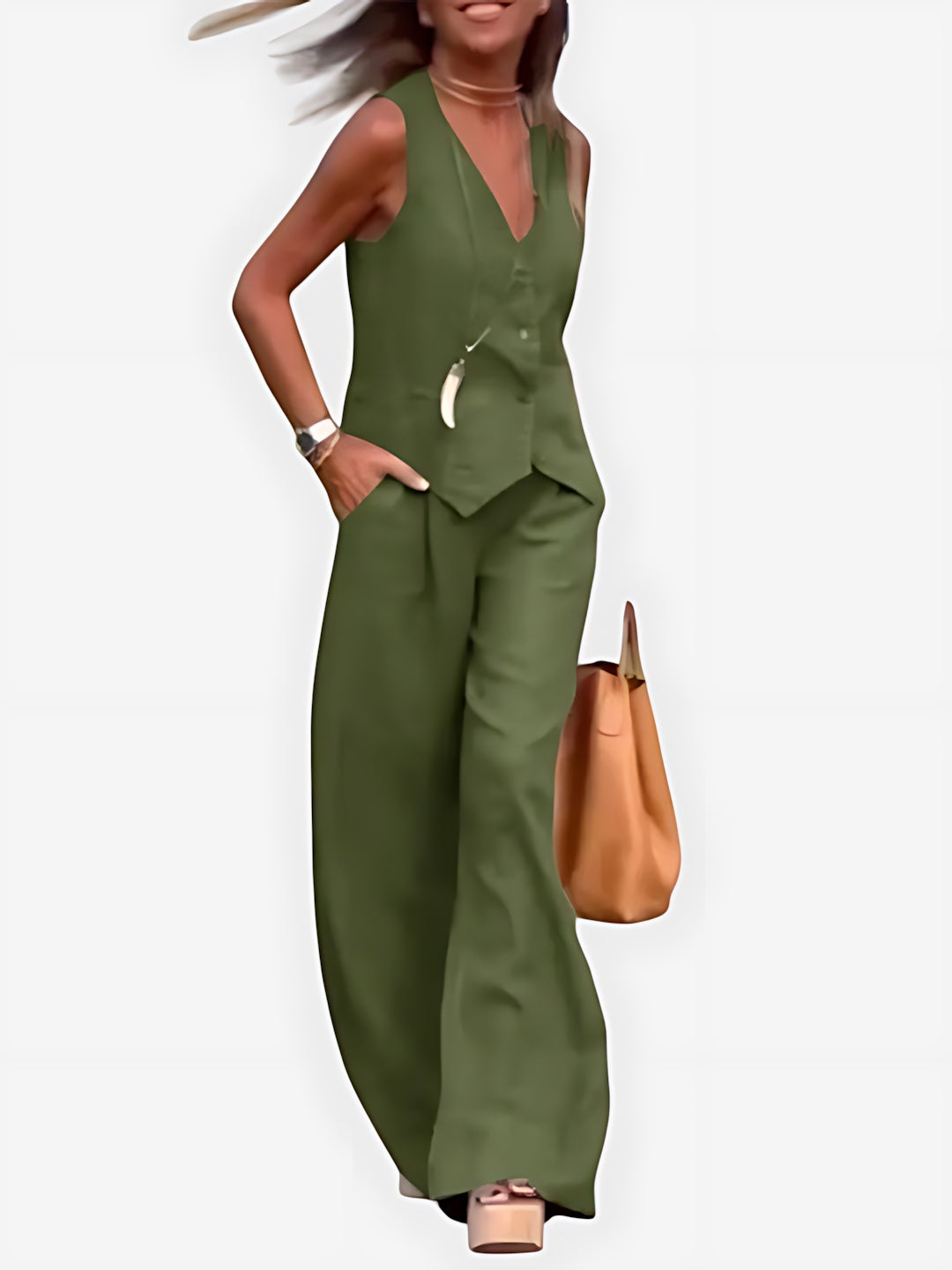 Isabella – Button Up Vest and Wide Leg Pants Set