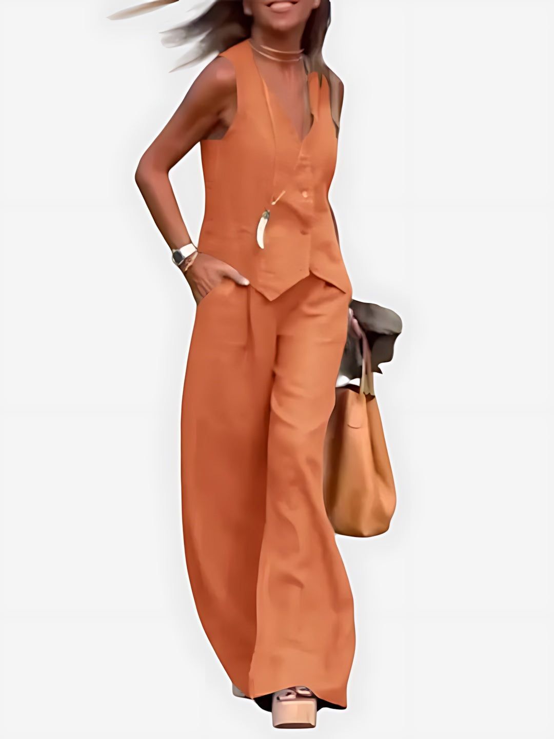 Isabella – Button Up Vest and Wide Leg Pants Set