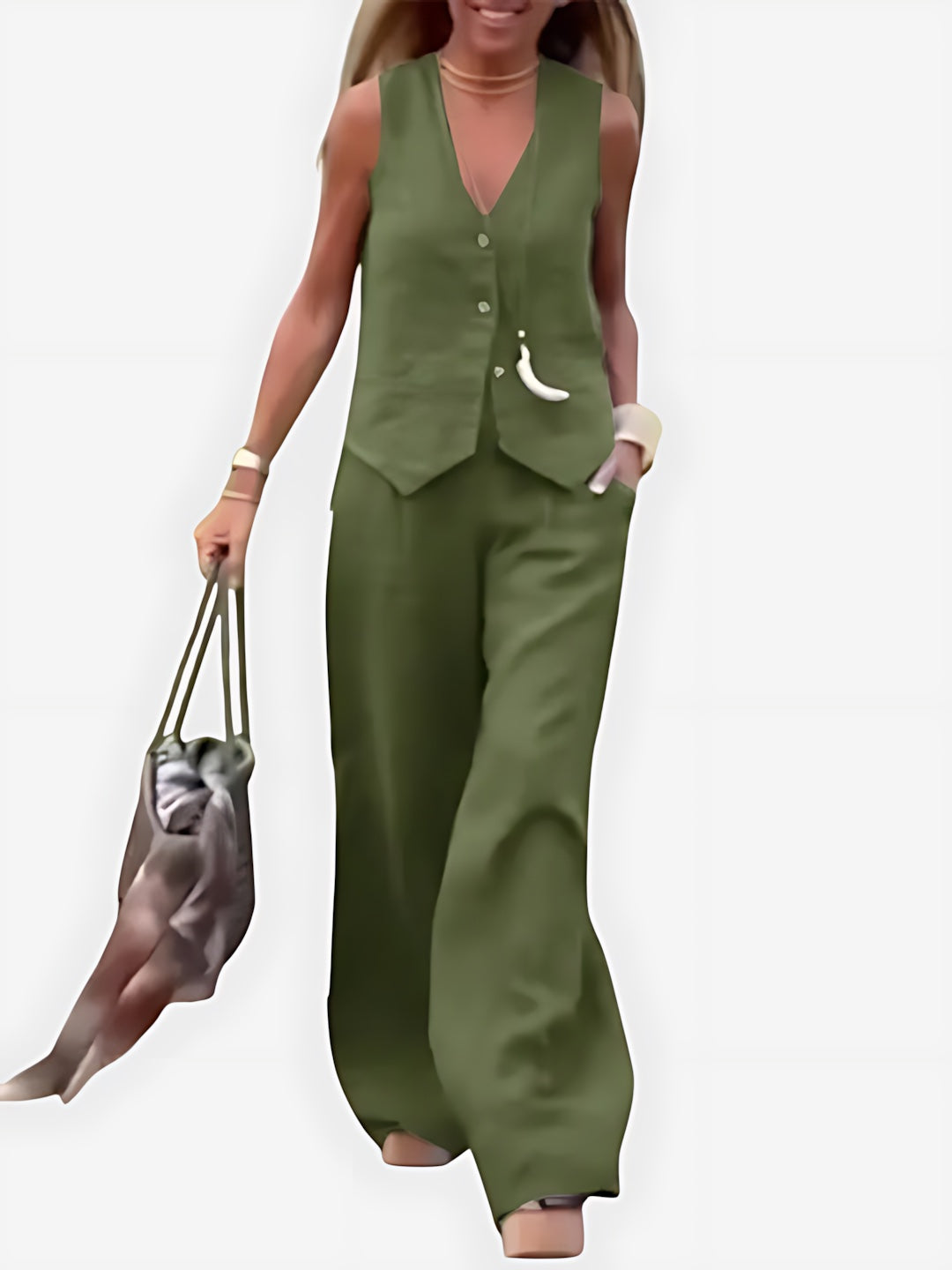 Isabella – Button Up Vest and Wide Leg Pants Set