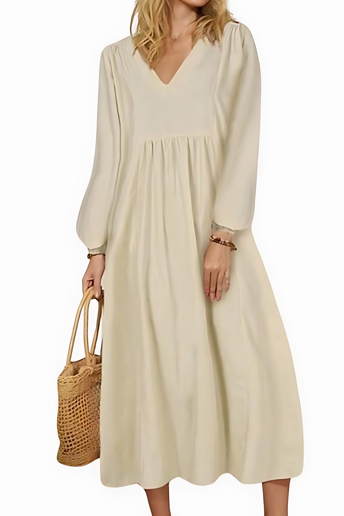 Isabella – V Neck Balloon Sleeve Smocked Waist Maxi Dress