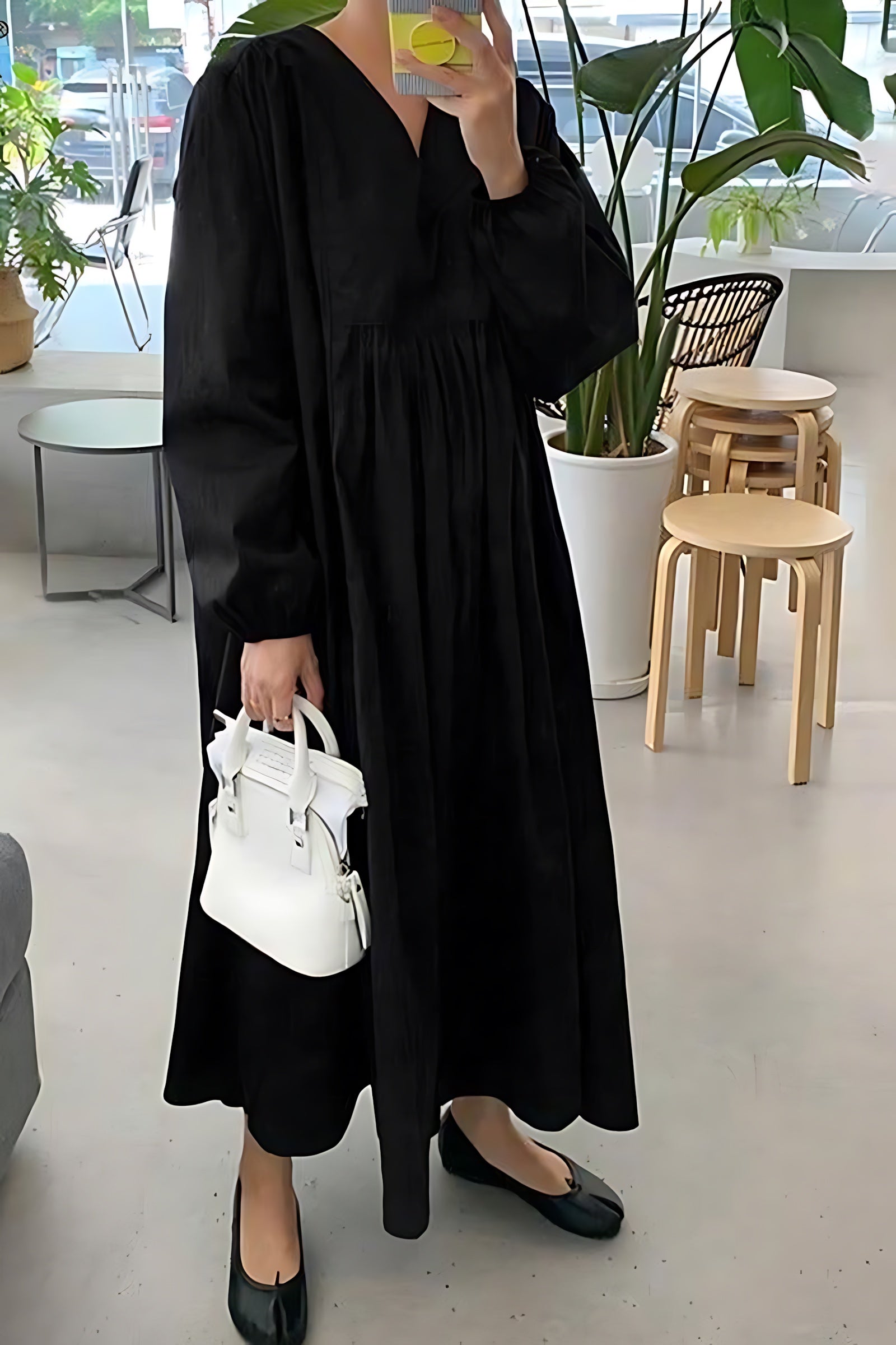 Isabella – V Neck Balloon Sleeve Smocked Waist Maxi Dress
