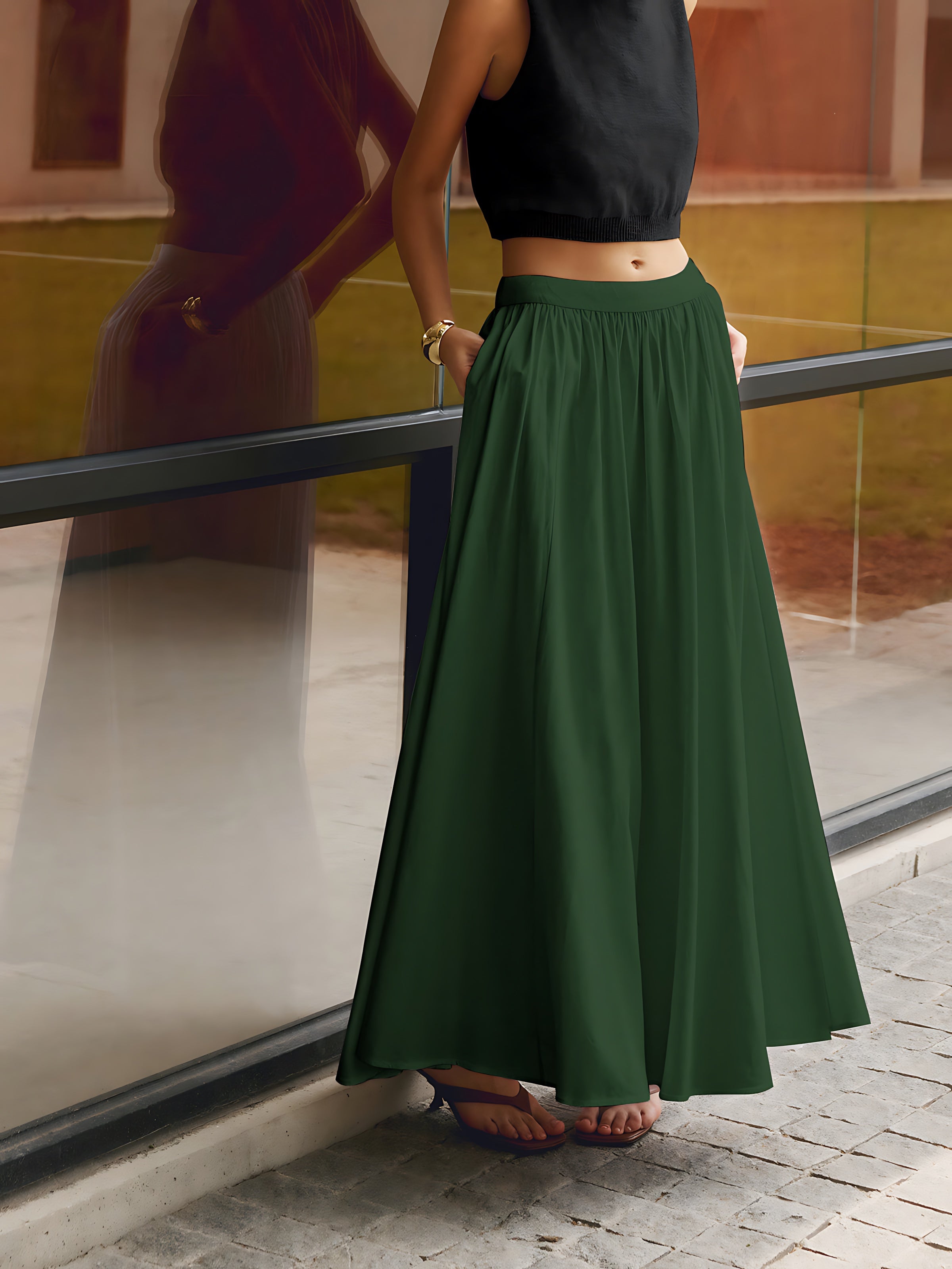 Isabelle – High Waist Pleated A-Line Maxi Skirt