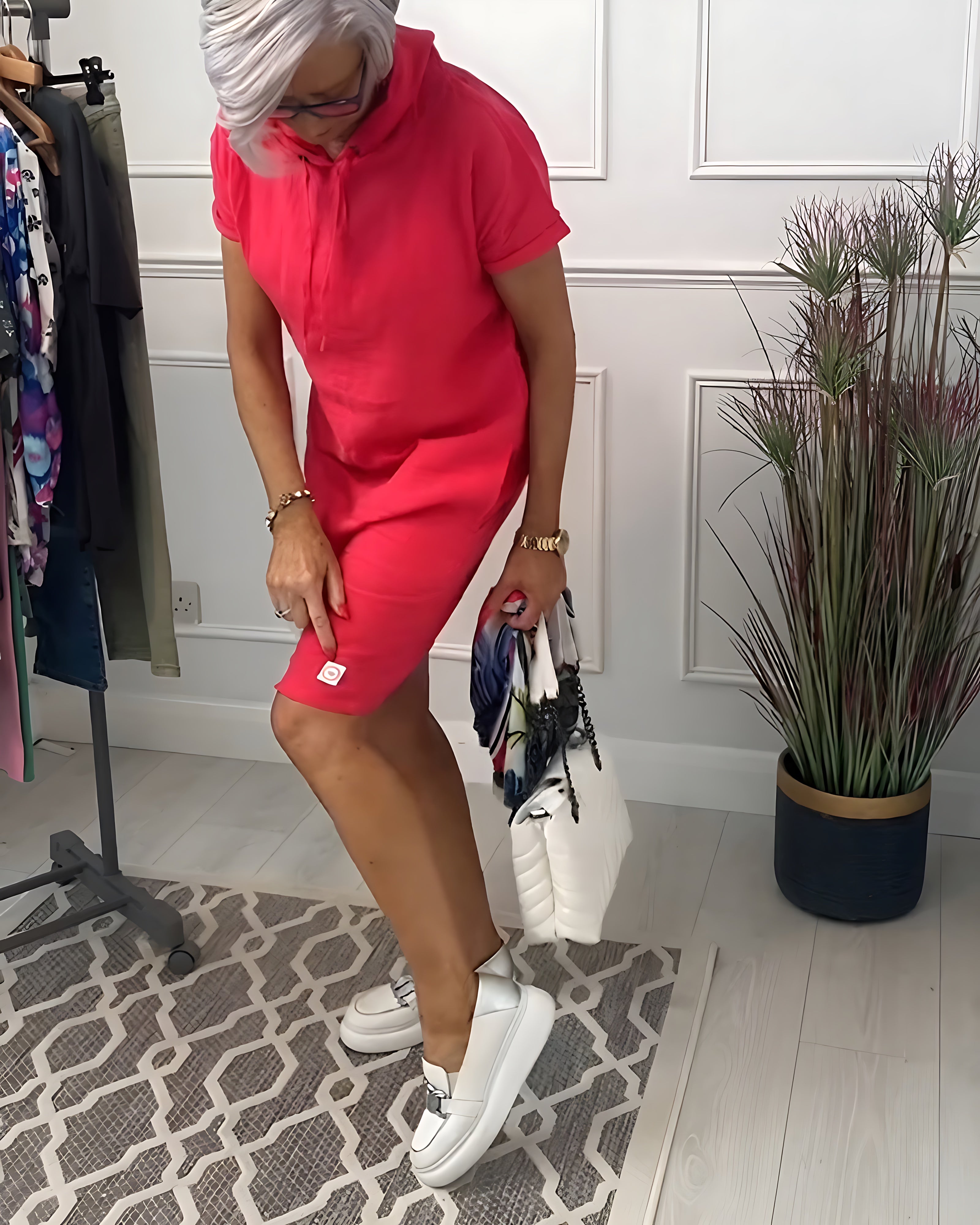 Isabelle – Ribbed Short Sleeve Hoodie Dress