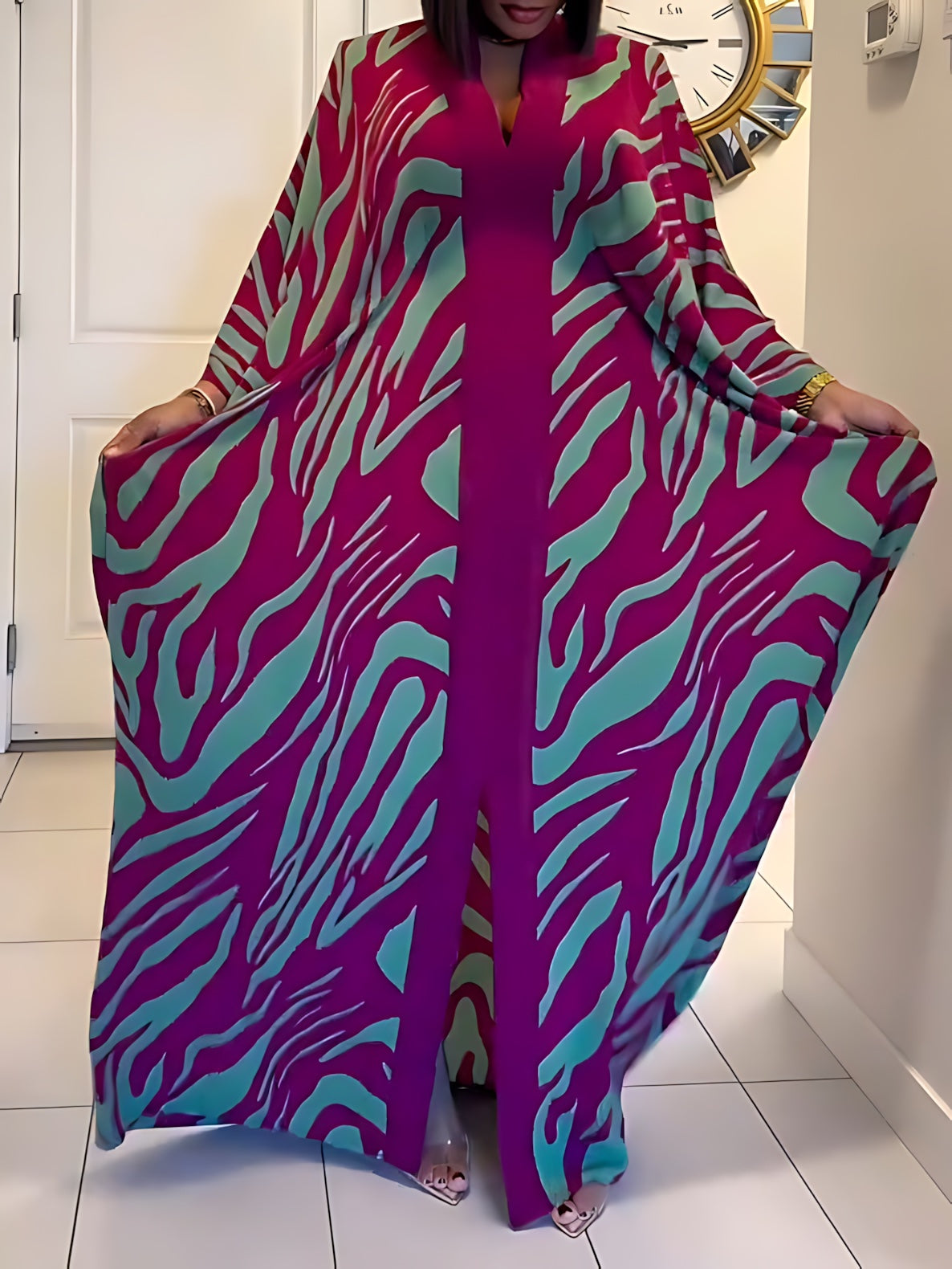 Isla – Zebra Print Batwing Sleeve Kaftan Maxi Dress
