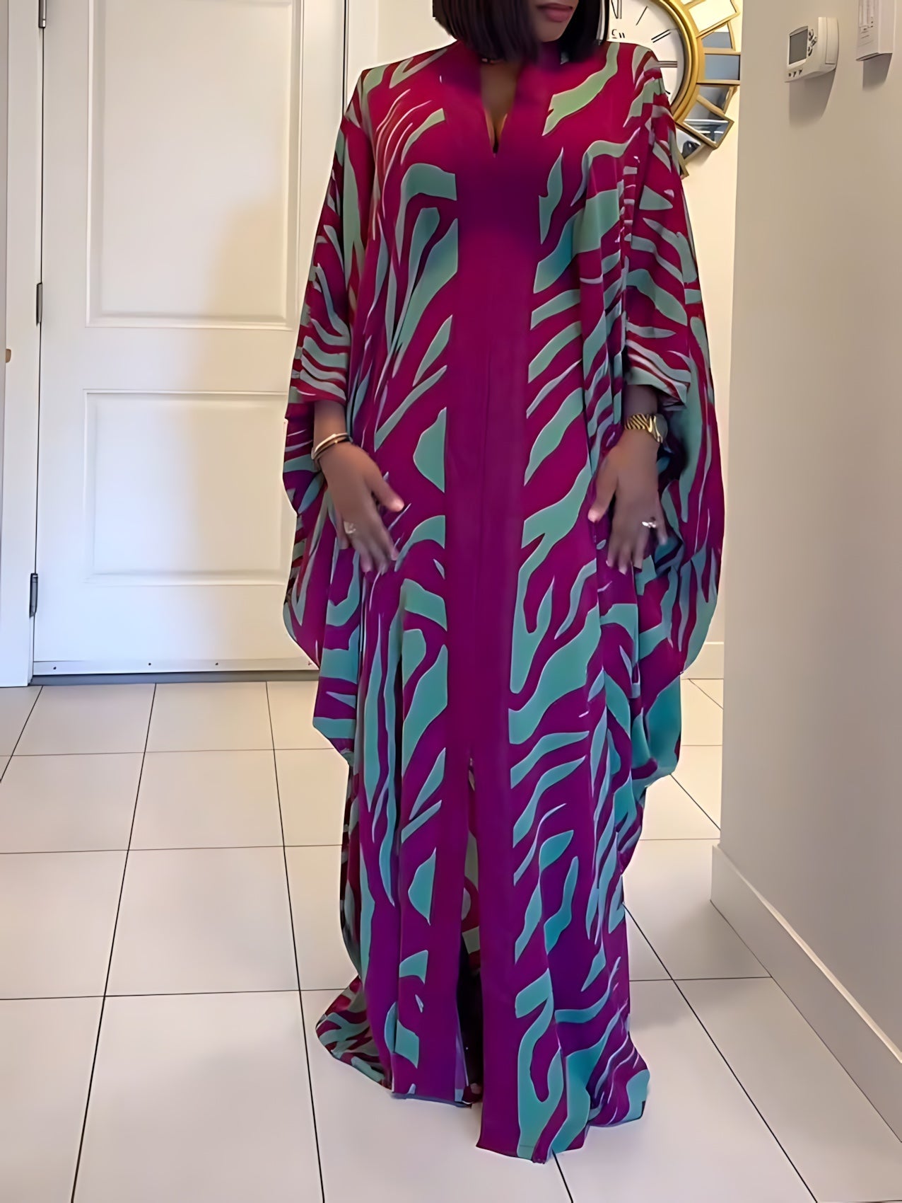 Isla – Zebra Print Batwing Sleeve Kaftan Maxi Dress