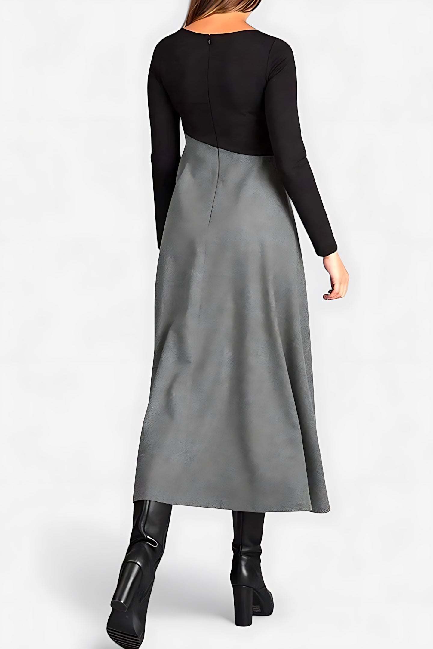 Ivy – Colorblock Long Sleeve A-Line Midi Dress