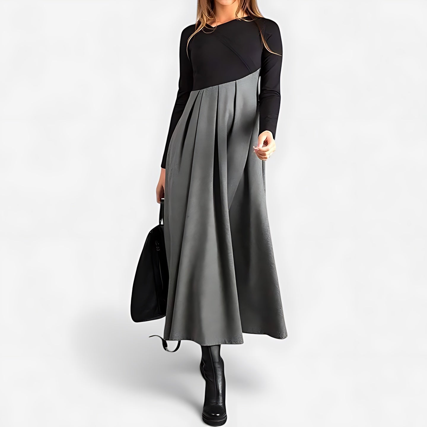 Ivy – Colorblock Long Sleeve A-Line Midi Dress