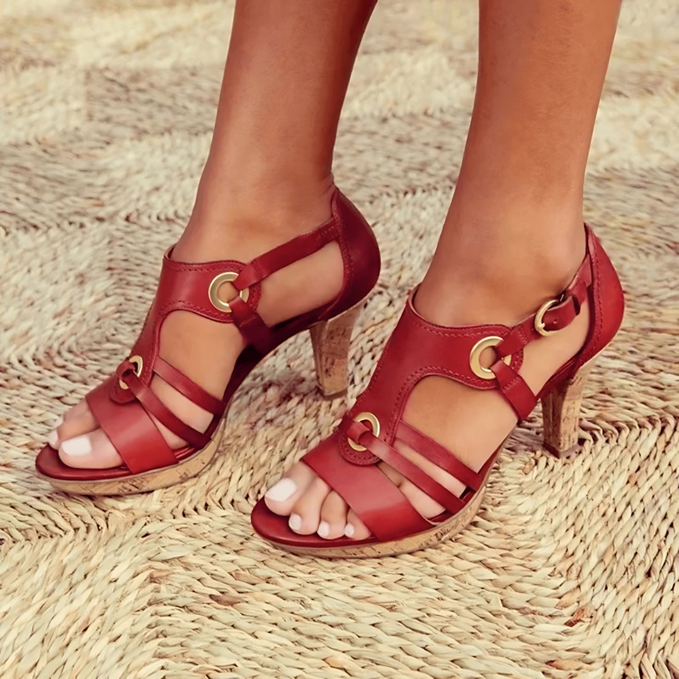 Ivy – Floral Cutout Block Heel Sandals