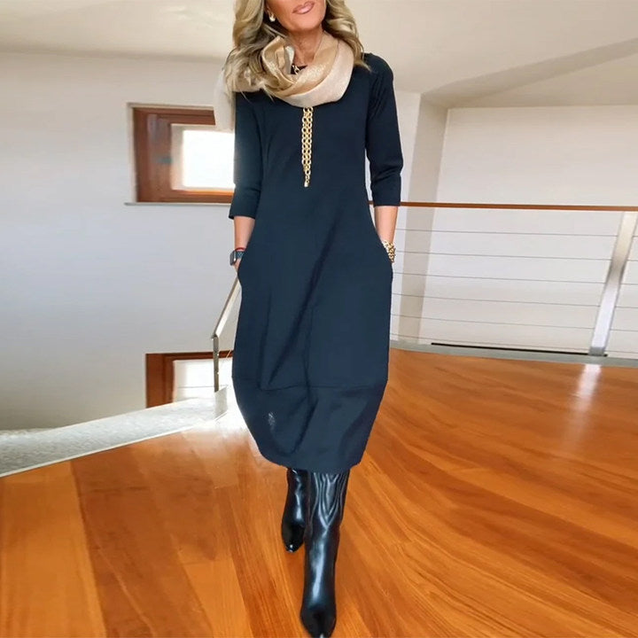 Aaliyah – Scoop Neck Long Sleeve Cocoon Maxi Dress