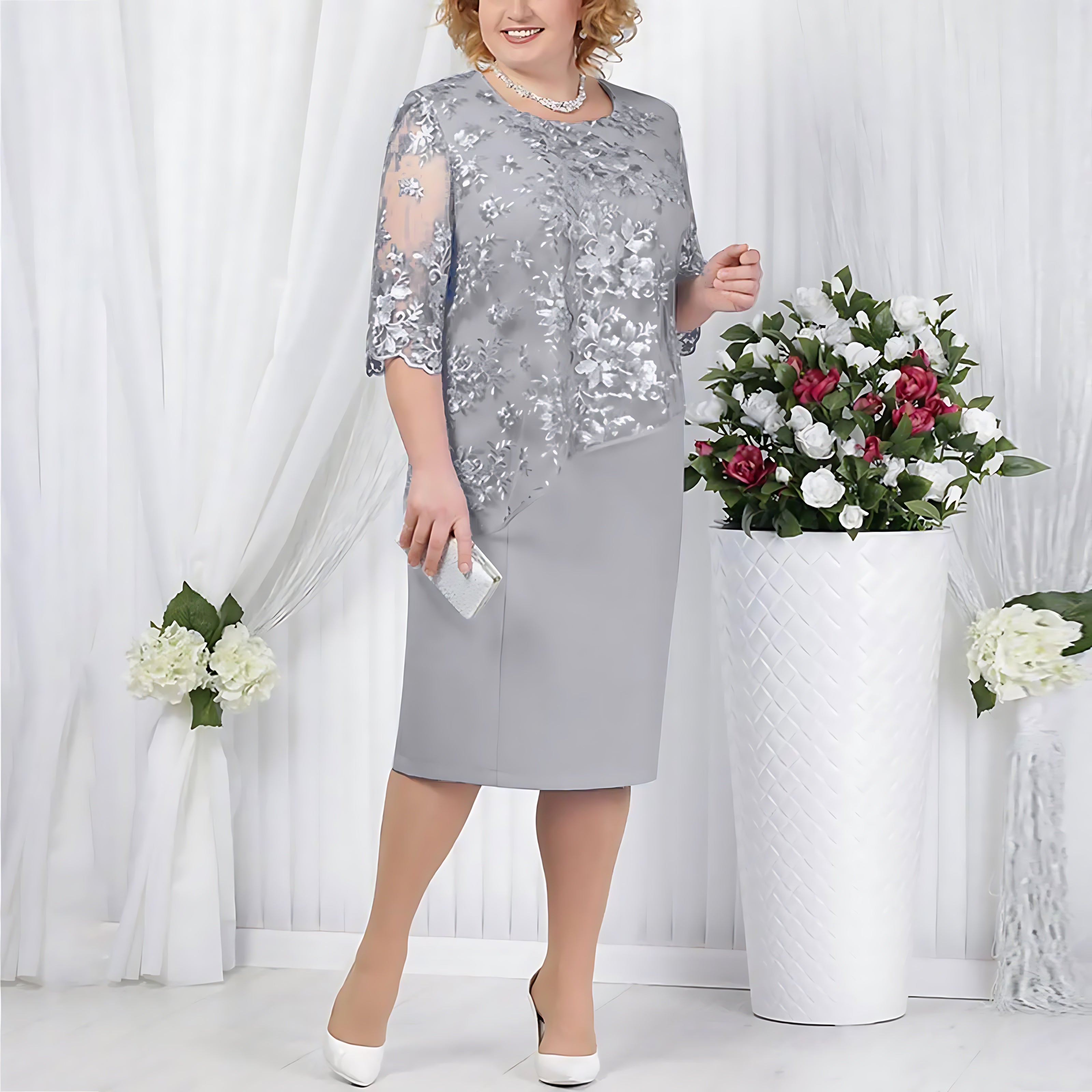 Jade – Lace 3/4 Sleeve Cocktail Midi Dress