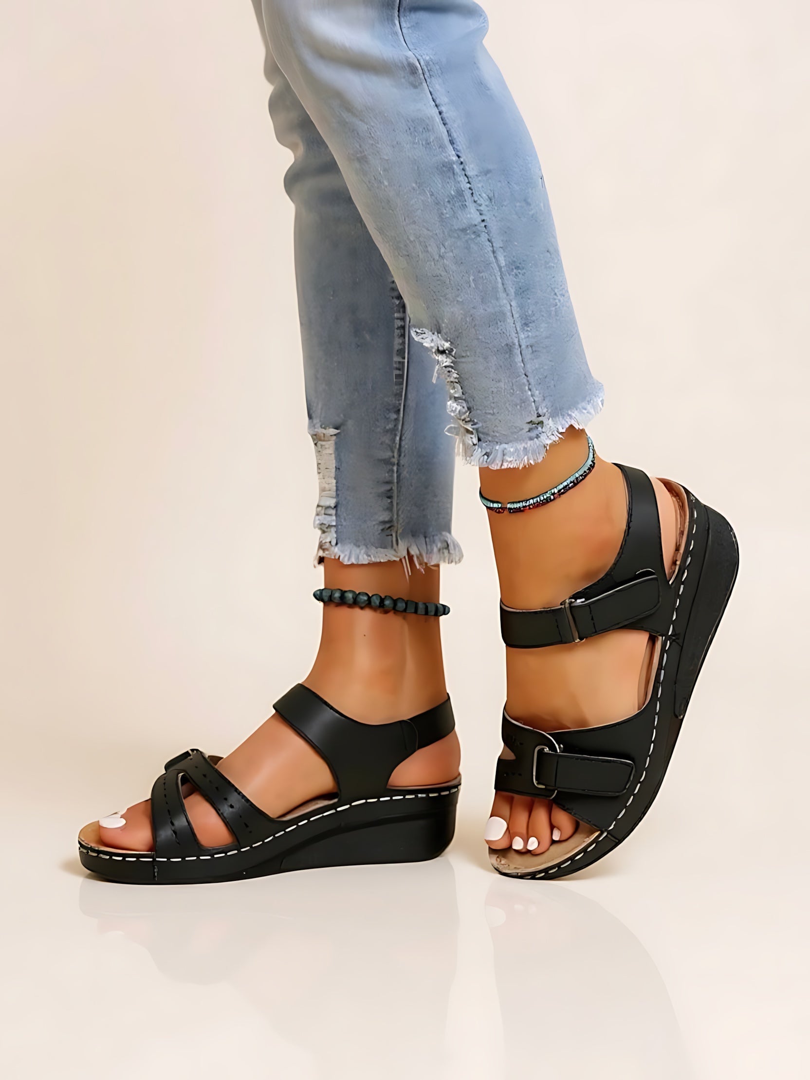 Jade – Open Toe Ankle Strap Low Wedge Sandals