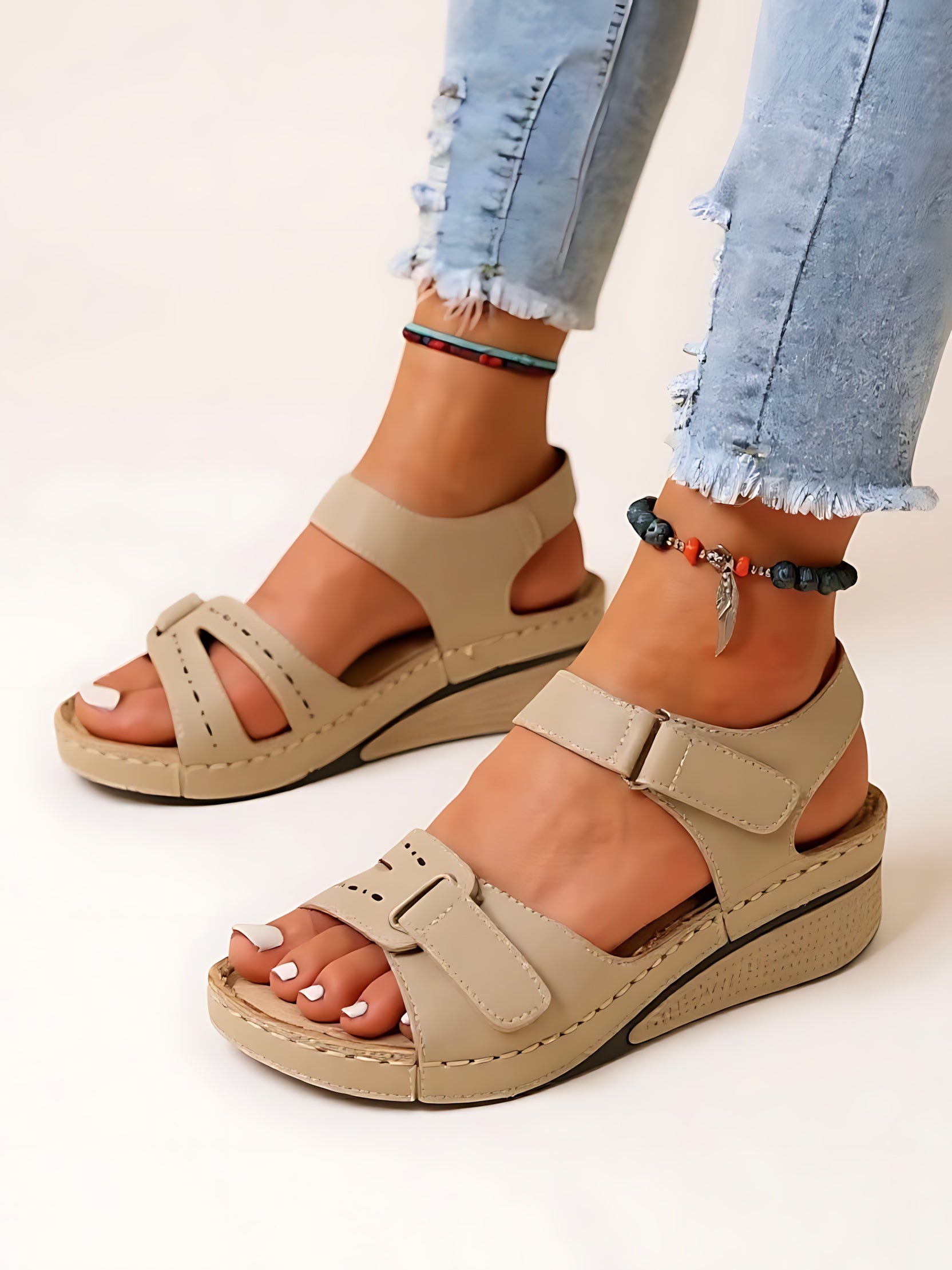 Jade – Open Toe Ankle Strap Low Wedge Sandals